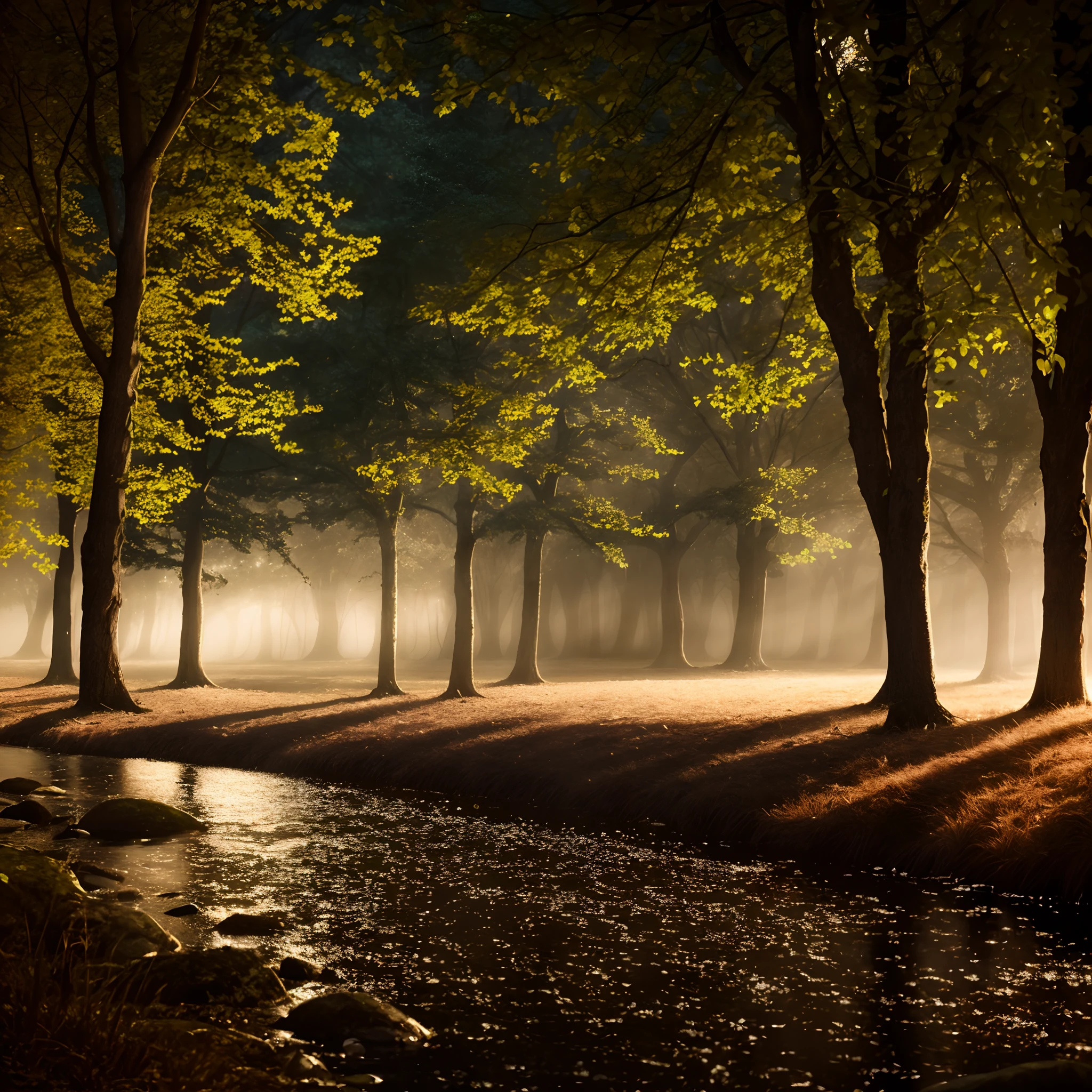 nature-inspired artwork,ethereal atmosphere,dreamlike scene,soft and magical glow,(best quality,highres:1.2),vibrant colors,shimmering lights,night-time setting,peaceful and serene ambiance,enchanted forest,hint of mystery,photorealistic style,subtle flickering movements,detail-rich composition,sublime beauty,sparkling and twinkling,like a fairytale come to life,a moment frozen in time,vivid colors dancing in the darkness.
