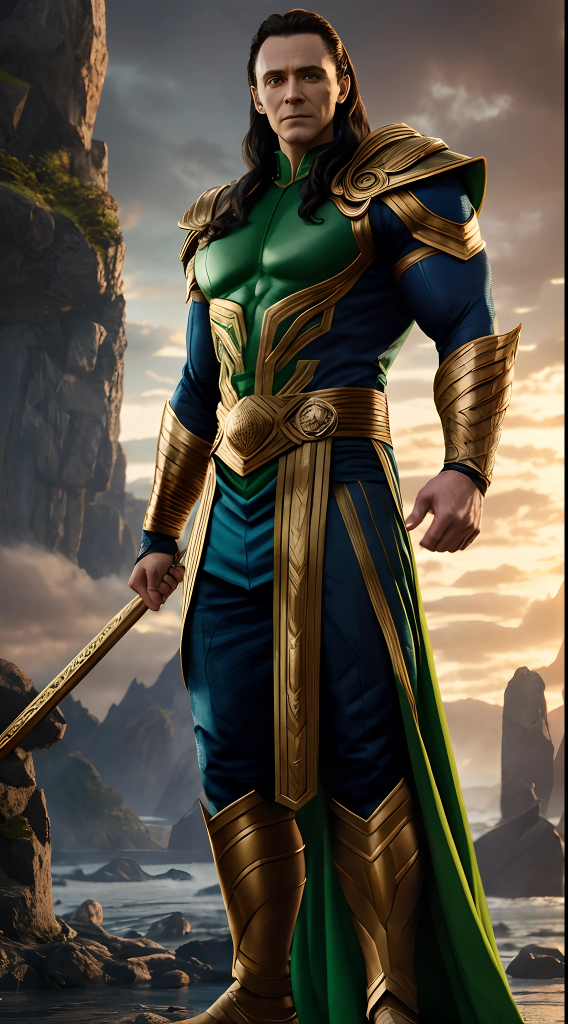 loki marvel Bodybuilder, super strong, muscular, ABS,armor, in background asgard, 35mm lens, photography, ultra details, HDR, UHD,8K --auto