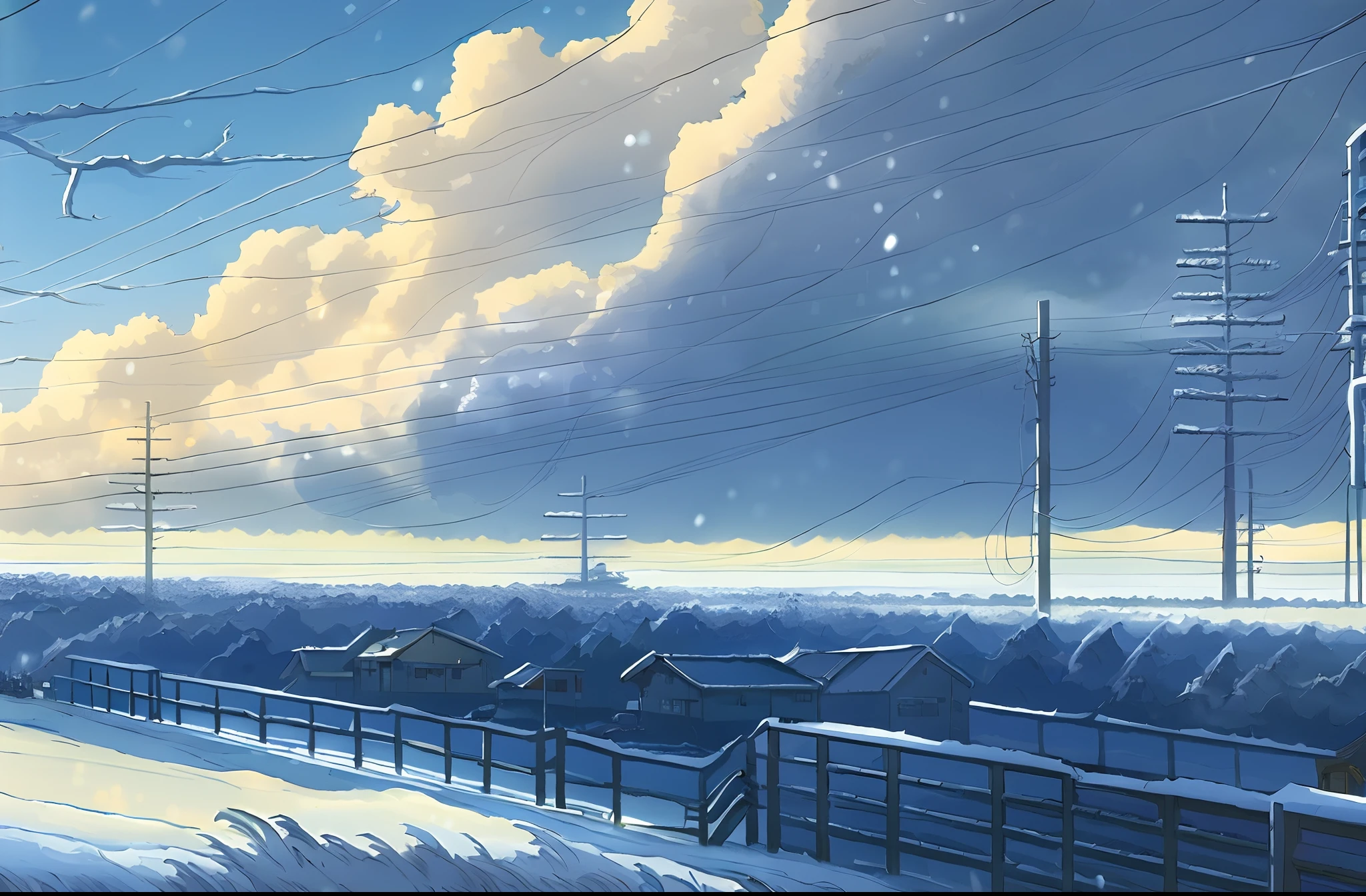 Snowapocalypse creates a high-resolution artwork of Lofi, which is a snowy cloud that glows in the sun. In winter, Makoto Shinkai and Studio Ghibli, very detailed, incredibly quality, trends on the art station, masterpieces, 8k