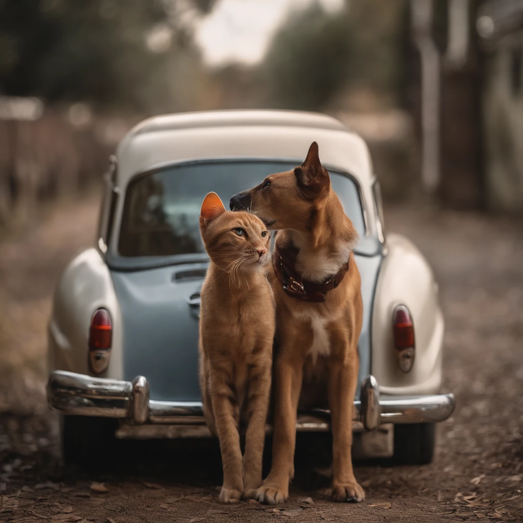 GATO E CACHORRO JUNTOS SENTADOS