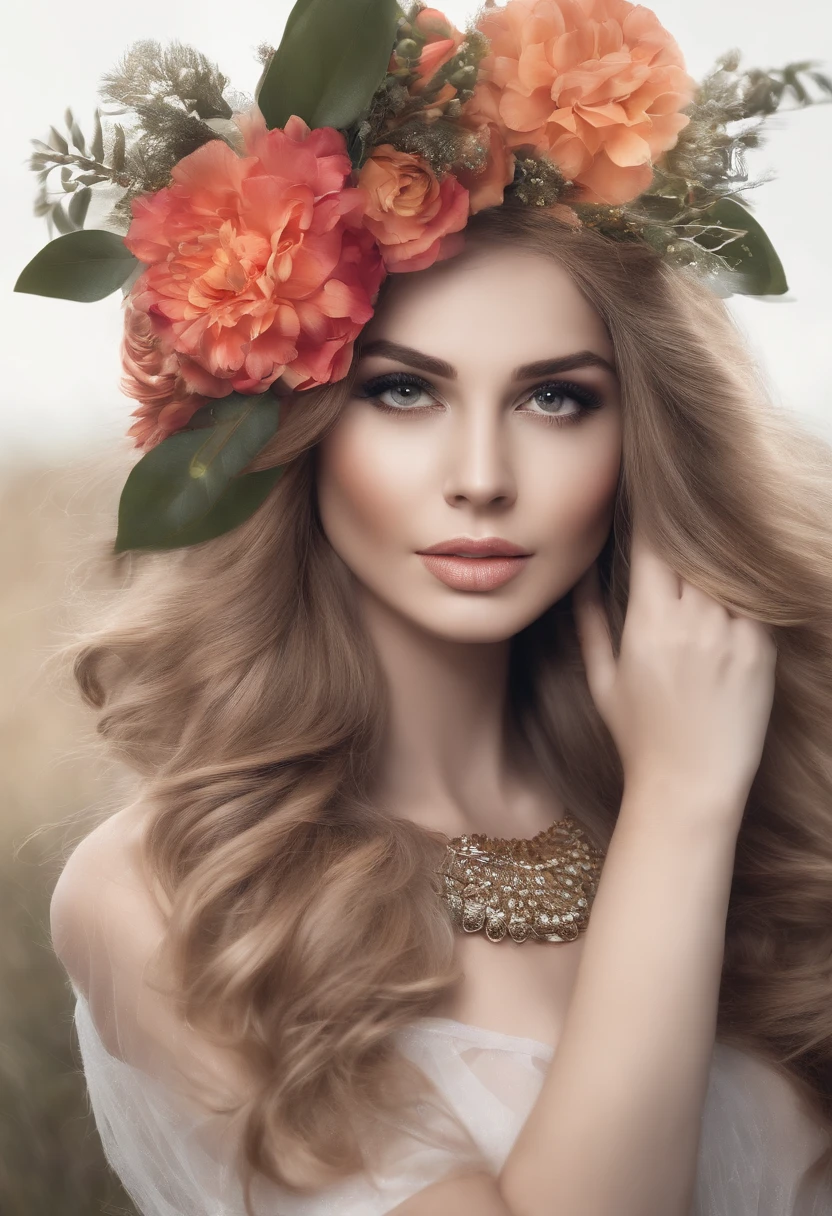obra-prima, melhor qualidade, , sozinho, cabelo longo, Olhando_em_visualizador, sorrir, franja, curto, sem camisa, Mangas compridas, kalap, vestir, Arco, segurando, fechado_boca, flor, babados, Hair_flor, Petals, bouquet, propriedade_flor, centro_Frescuras, bonnet, Campo de flores, Campo de flores, arte linear, monocromatic,