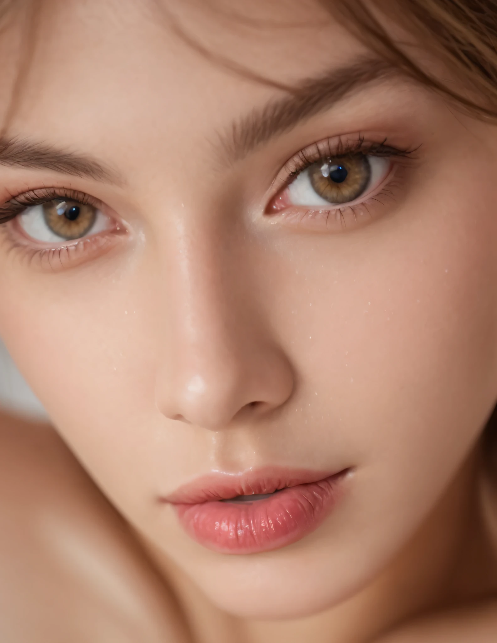 There is a woman with a very large breast posing for a photo, soft portrait shot 8 k, Gros plan visage parfait, Portrait Sophie Mudd, Highly Detailed 8k Face, Close-up of the face, 8K photorealism, WLOP Peau brillante, photorealistic beautiful face, dewy skin, hyper-realistic digital painting, Hyper realistic digital painting