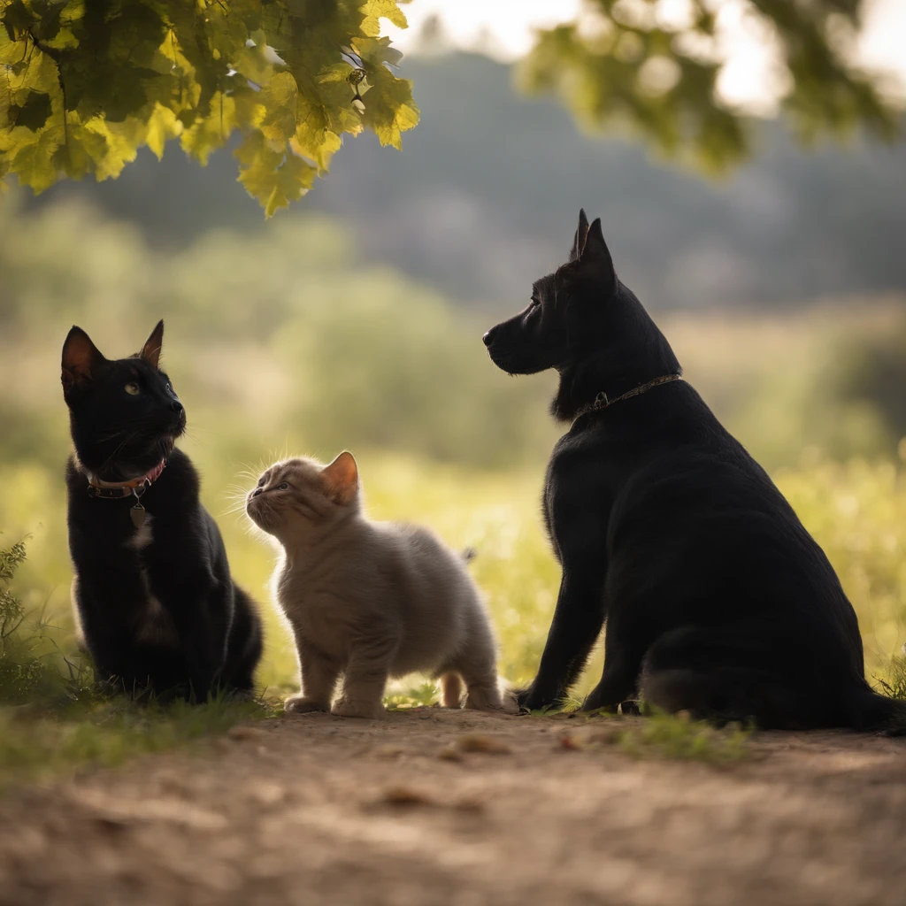 Cachorro e gatos juntos , olhando para frente . cachorro e gato normal. sentados juntos