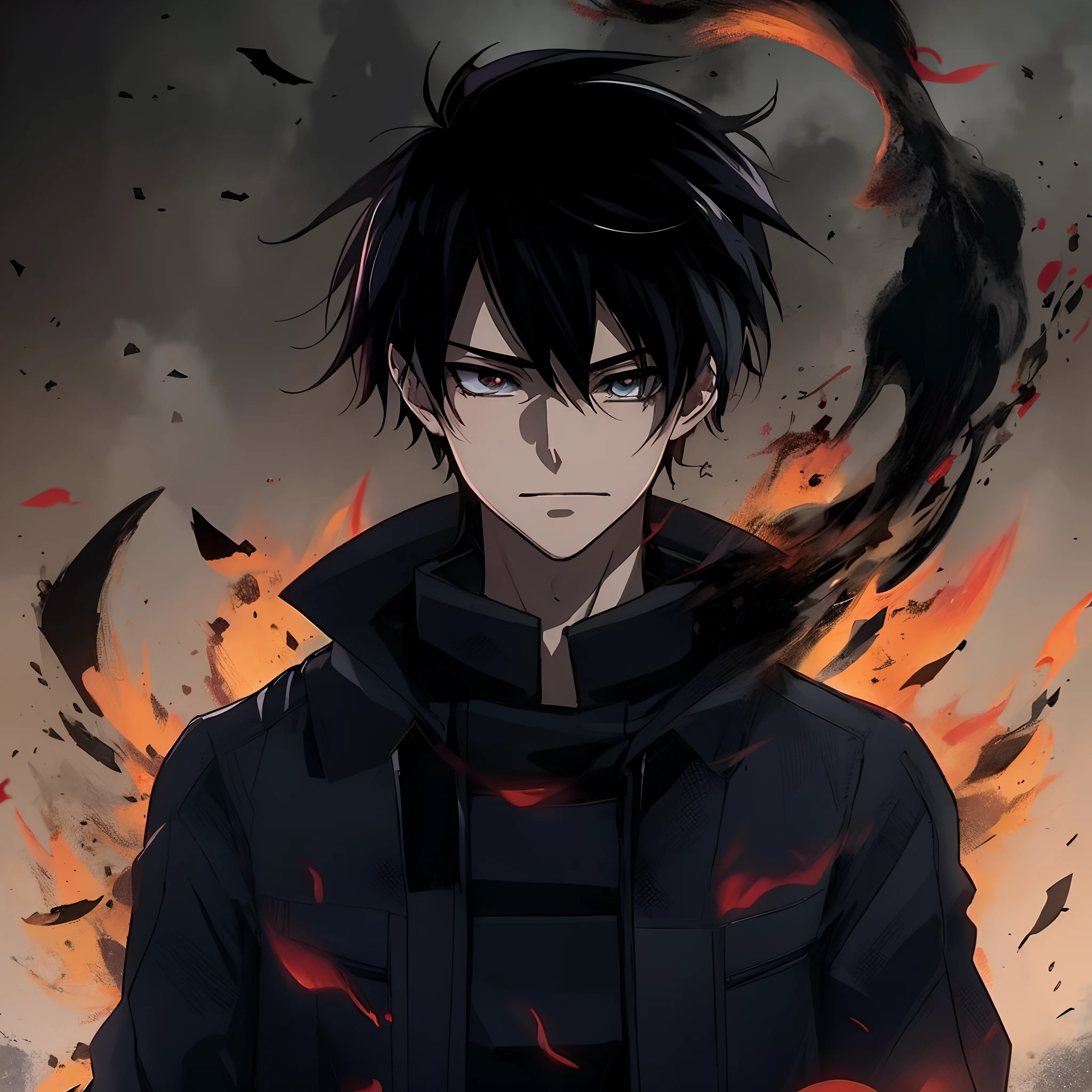 anime, cabelos pretos, cara, fire, olhos negros, Casaco Preto, badass anime 8 k, Okata Kazuto., inspirado em Okumura Masanobu, Epic anime style, Anime Wallaper, hd Anime Wallaper, menino anime, Papel de parede anime 4k, personagem de anime masculino, estilo anime masculino, 4 k manga wallpaper, jovem homem de anime