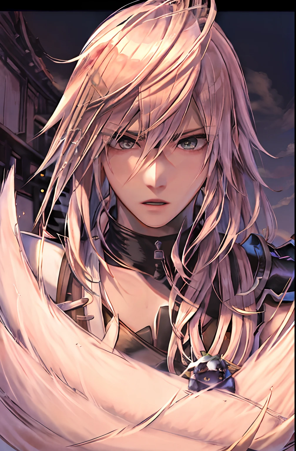 Cloud Strife, ombros nus, regata preta, cabelo loiro, desfocado, fundo desfocado, olhando para longe, foco masculino, boca aberta, olhos azuis, cabelo curto, cabelo espetado, suor.