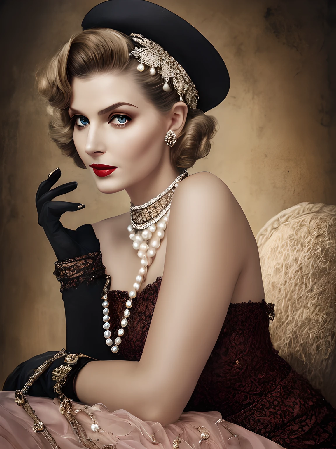 The prompt generated based on the given theme "woman of the 40s" is as follows:

"woman of the 40s, vintage fashion, classic beauty, elegant hairstyle, red lipstick, detailed facial features, expressive eyes, defined eyebrows, stylish attire, retro accessories, black and white photography, high contrast, dramatic lighting, cinematic feel, nostalgic ambiance, soft focus, sophisticated charm, glamorous pose, pearl necklace, vintage hat, gloves, cigarette holder, timeless elegance, film noir vibe, captivating presence, black satin dress, tailored silhouette, cinematic actress, romantic allure, enchanting gaze, vintage backdrop, intricate lace details, vintage car, 1940s fashion, Old Hollywood glamour, striking composition, reminiscent of a bygone era, a touch of mystery, timeless beauty, film star quality, strong and independent, radiant and confident, mysterious smile, allure of a femme fatale, timeless portrait, chiaroscuro lighting, retro hairstyle."

Please note that the prompt adheres to the guidelines provided and includes the elements related to the theme "woman of the 40s," such as fashion, beauty, style, photography, lighting, ambiance, and accessories.