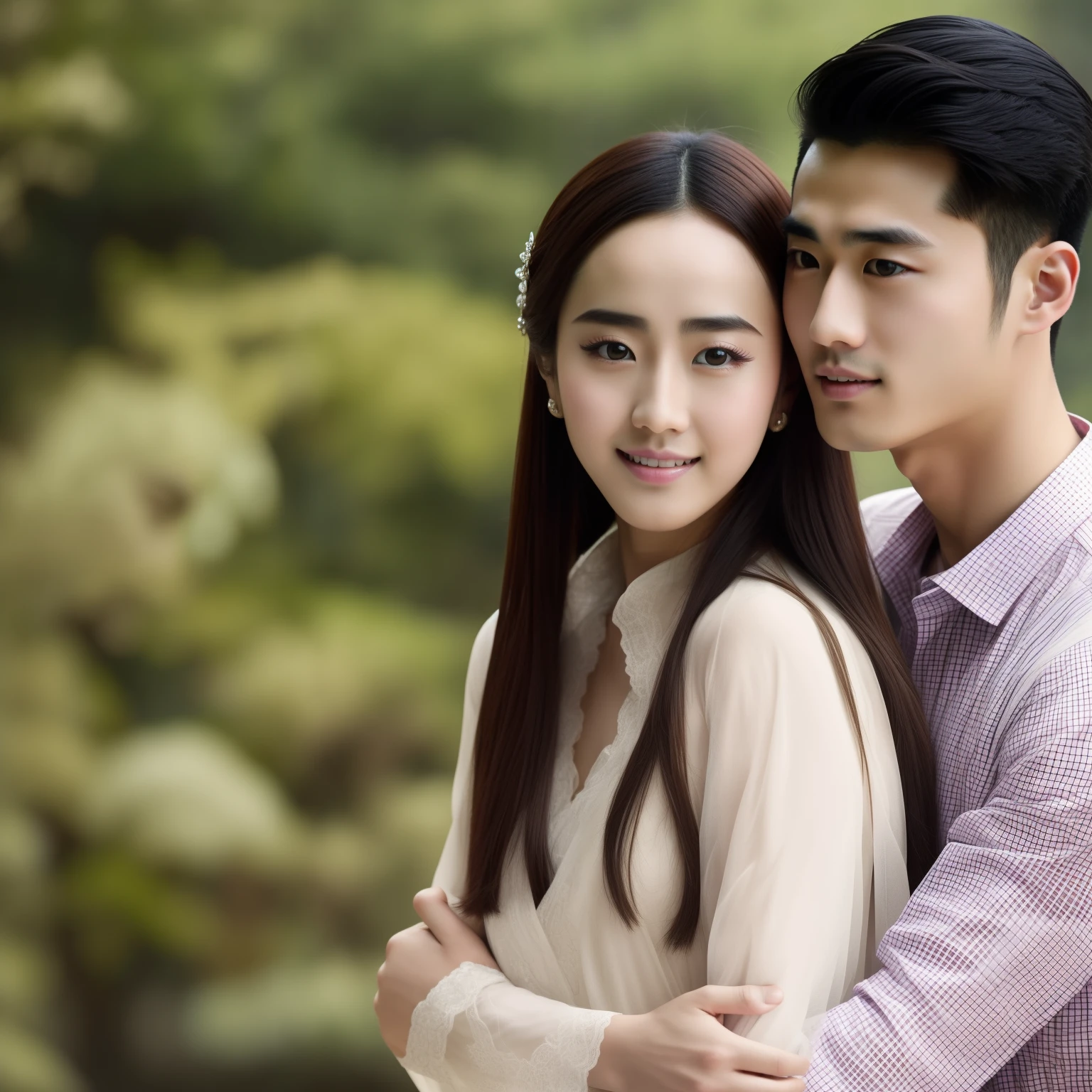 a man and a woman posing for a picture, dilraba dilmurat, duy beni serial, inspired by Wang Yuanqi, secret romance, lovely couple, inspired by Wang Yuan, inspired by Zhang Han, they are siblings, inspired by Ma Yuanyu, inspired by Du Qiong, couple, gongbi, hd, couple pose