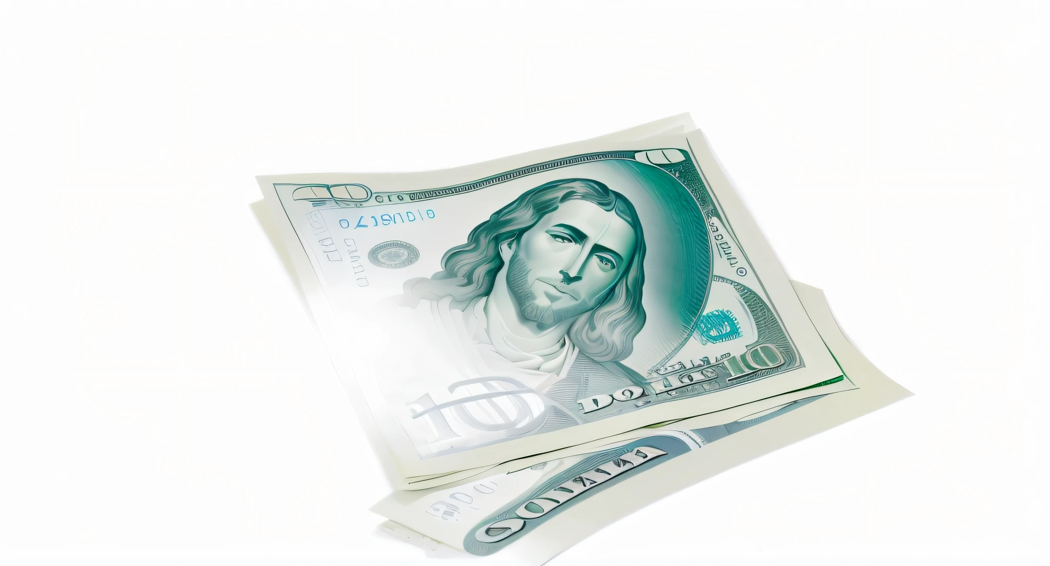 there is a stack of money sitting on a bed with a white sheet, dollar bills floating, dollar bill, dollar bank notes, dollar bills, high - key, high-key, highly rendered, high key detailed, soft airbrushed artwork, digitally painted, high key, jesus, generous, money, zoomed view of a banknote, banknote, lit from bottom