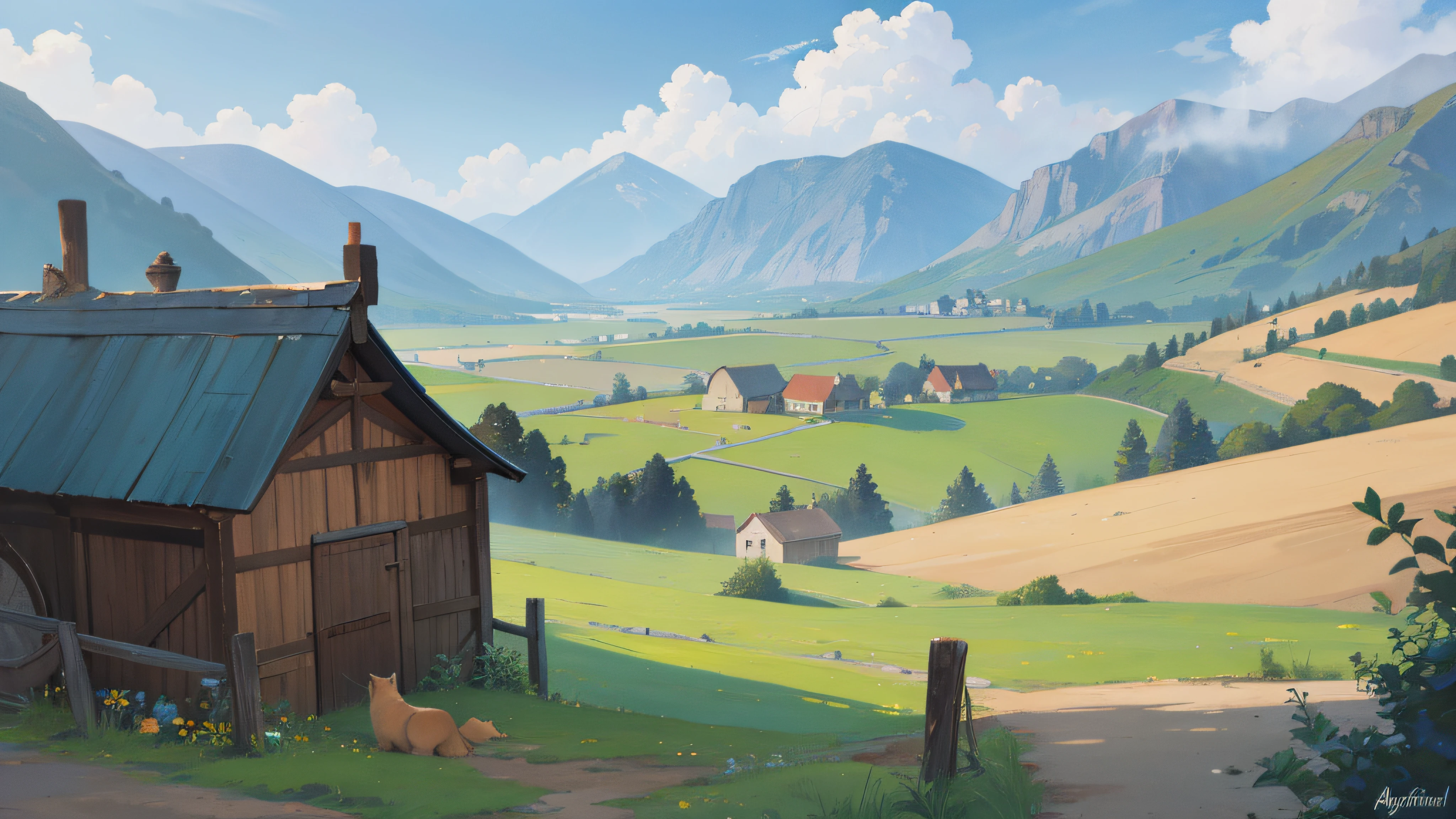 medieval, farm, animals, peaceful, rustic landscape