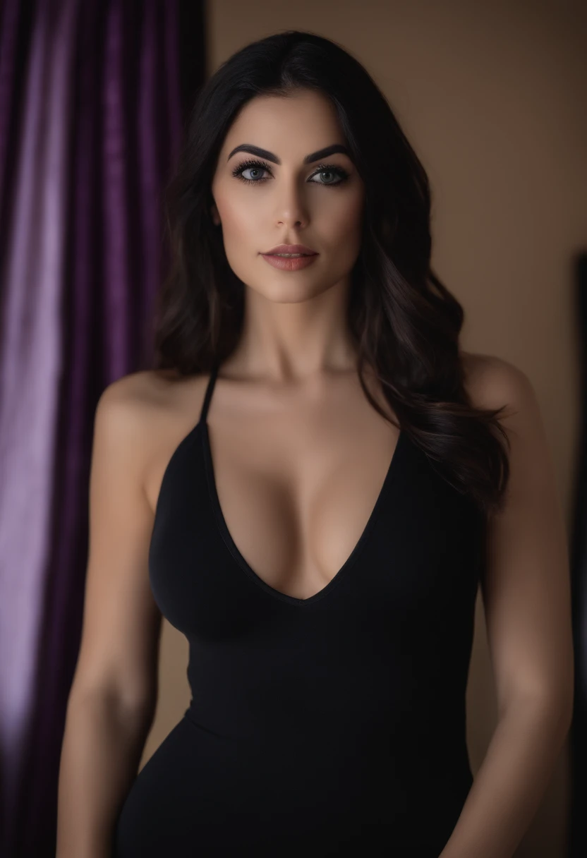 arafed woman with a black bikini and a necklace, sexy girl with brown eyes, black hair and large eyes, selfie of a modern woman, bedroom eyes, violet myers, without makeup, natural makeup, looking directly at the camera , face with artgram, subtle makeup, stunning selfie in mirror, piercing eyes