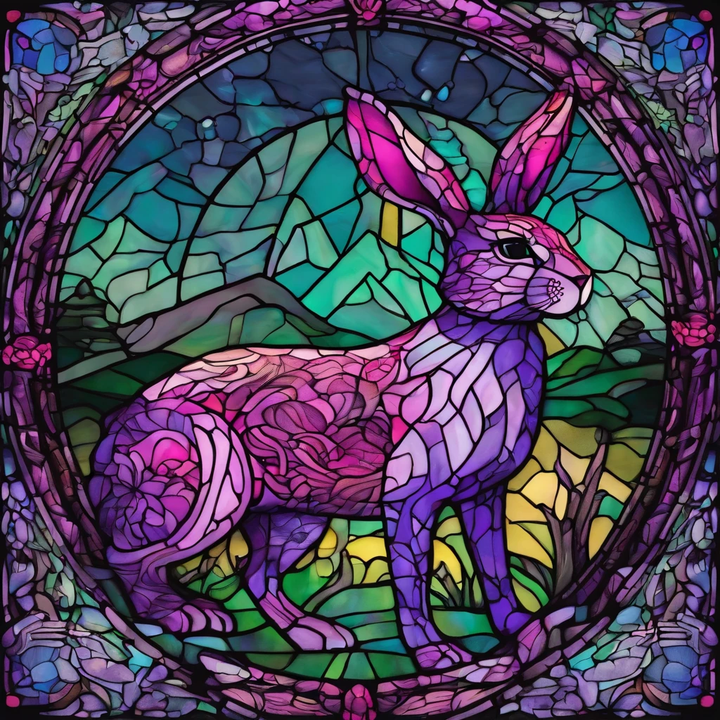Rabbit with black and purple fur and magenta antlers, glowing eyes, night sky full of Eldritch horror and tentacles, best quality, masterpiece