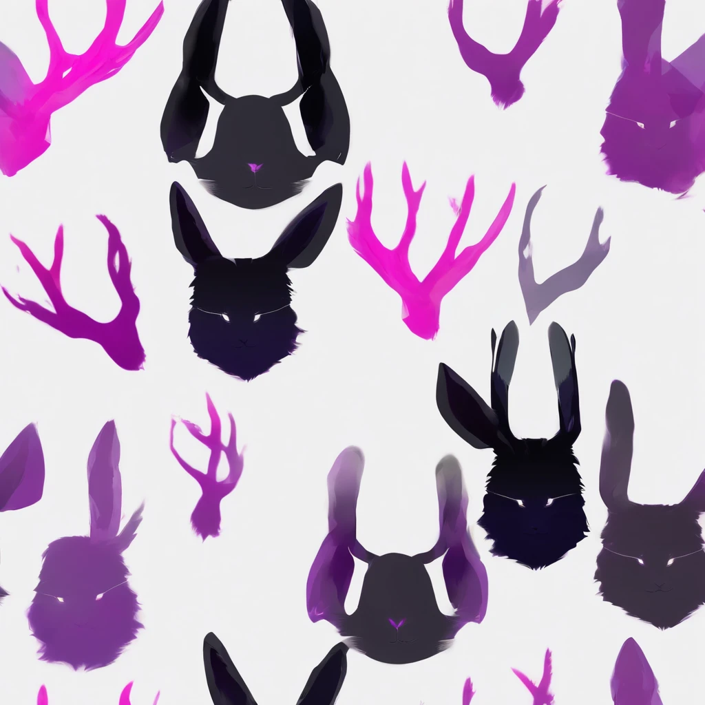 Rabbit with black and purple fur and magenta antlers, glowing eyes, night sky full of Eldritch horror and tentacles, best quality, masterpiece