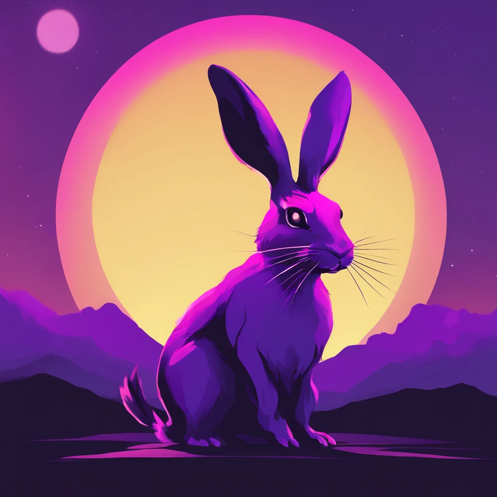 Rabbit with black and purple fur and magenta antlers, glowing eyes, night sky full of Eldritch horror and tentacles, best quality, masterpiece