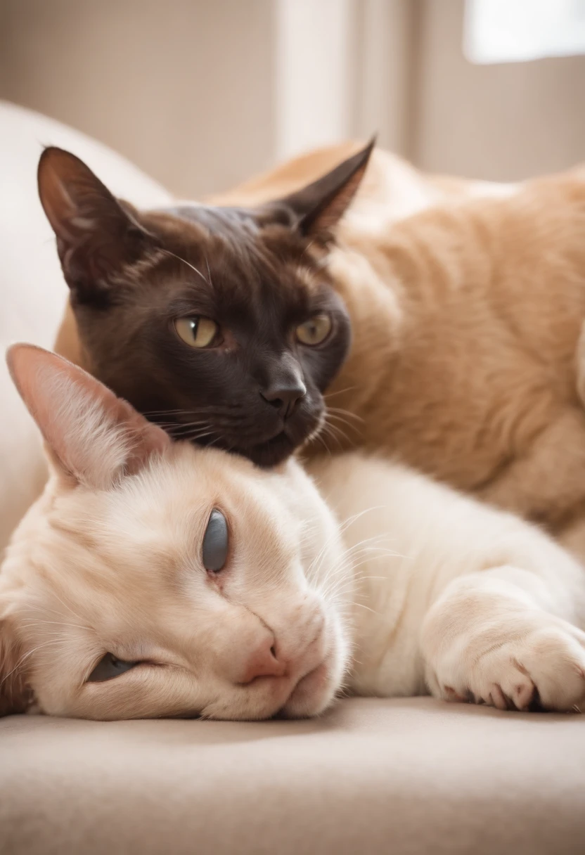 cachorro labrador, Siamese cat lying together as friends