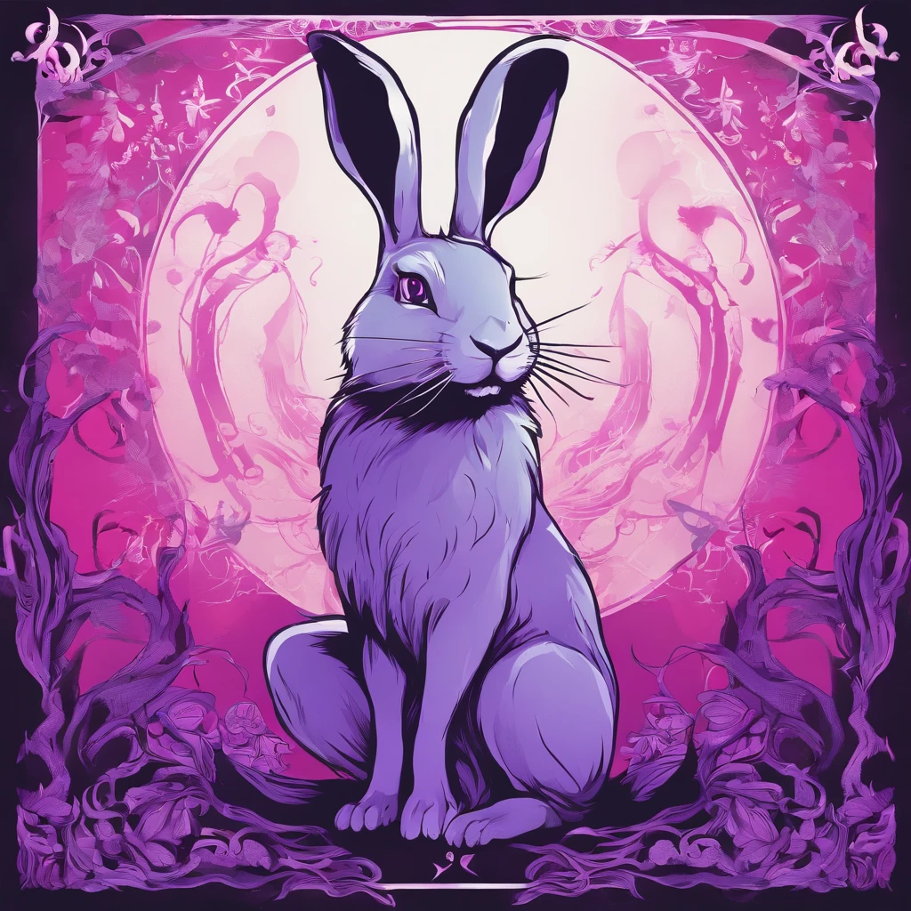 Rabbit with black and purple fur and magenta antlers, glowing eyes, night sky full of Eldritch horror and tentacles, best quality, masterpiece