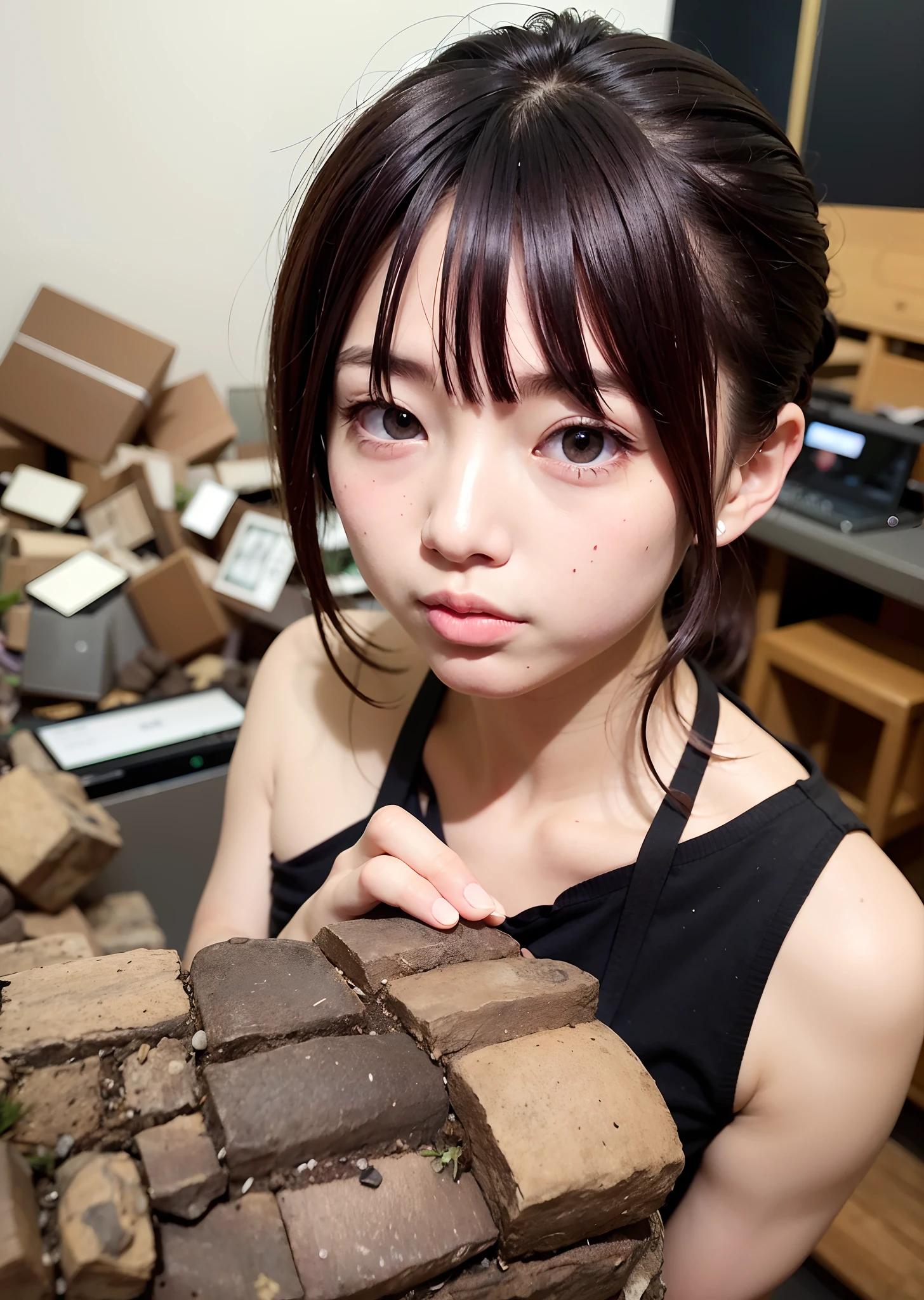 ciber、femele、A dark-haired、Rubble background、Photo quality