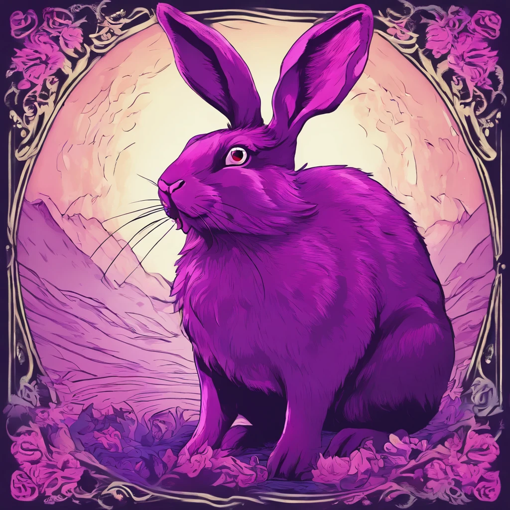 Rabbit with black and purple fur and magenta antlers, glowing eyes, night sky full of Eldritch horror and tentacles, best quality, masterpiece