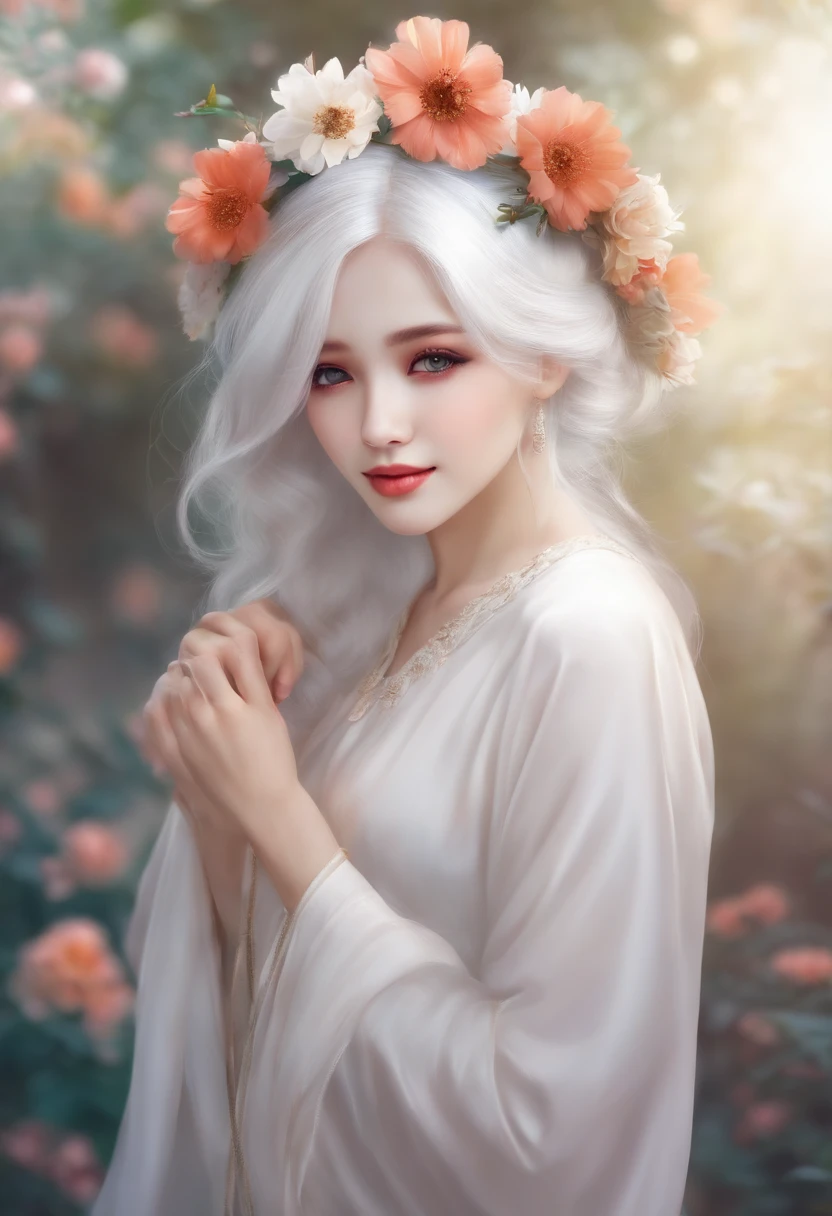 white hair cute girl bowing with smile