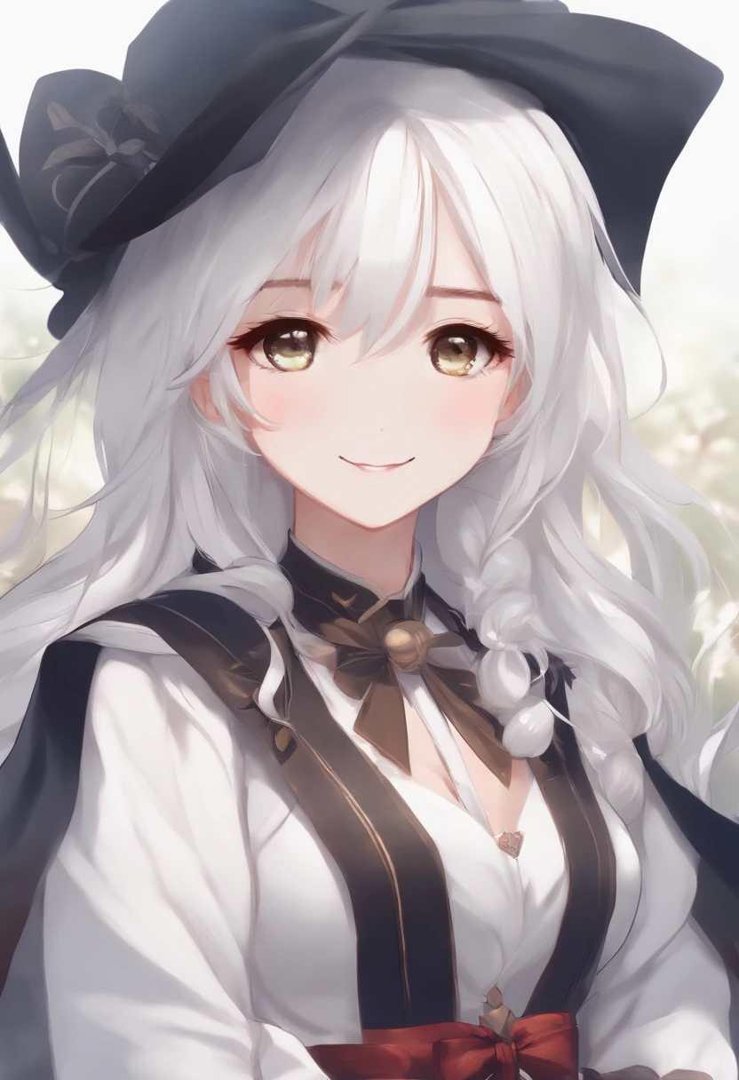 cute anime white hair girl smiling
