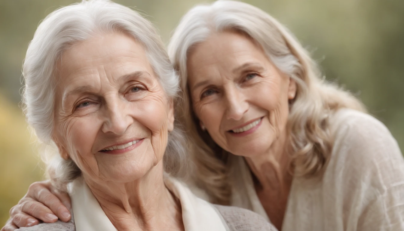 Elderly mother smiling, beside Jesus Christ