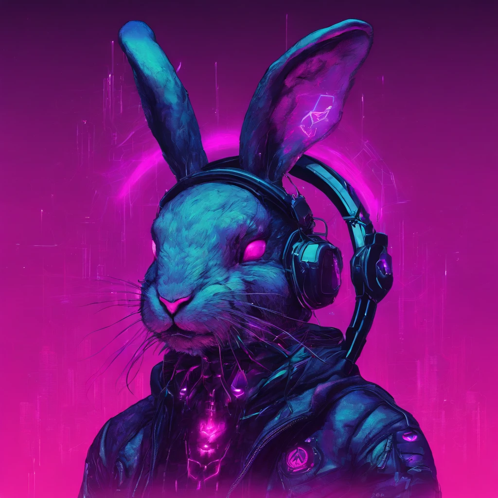 Rabbit with black and purple fur and magenta antlers, glowing eyes, night sky full of Eldritch horror and tentacles, best quality, masterpiece