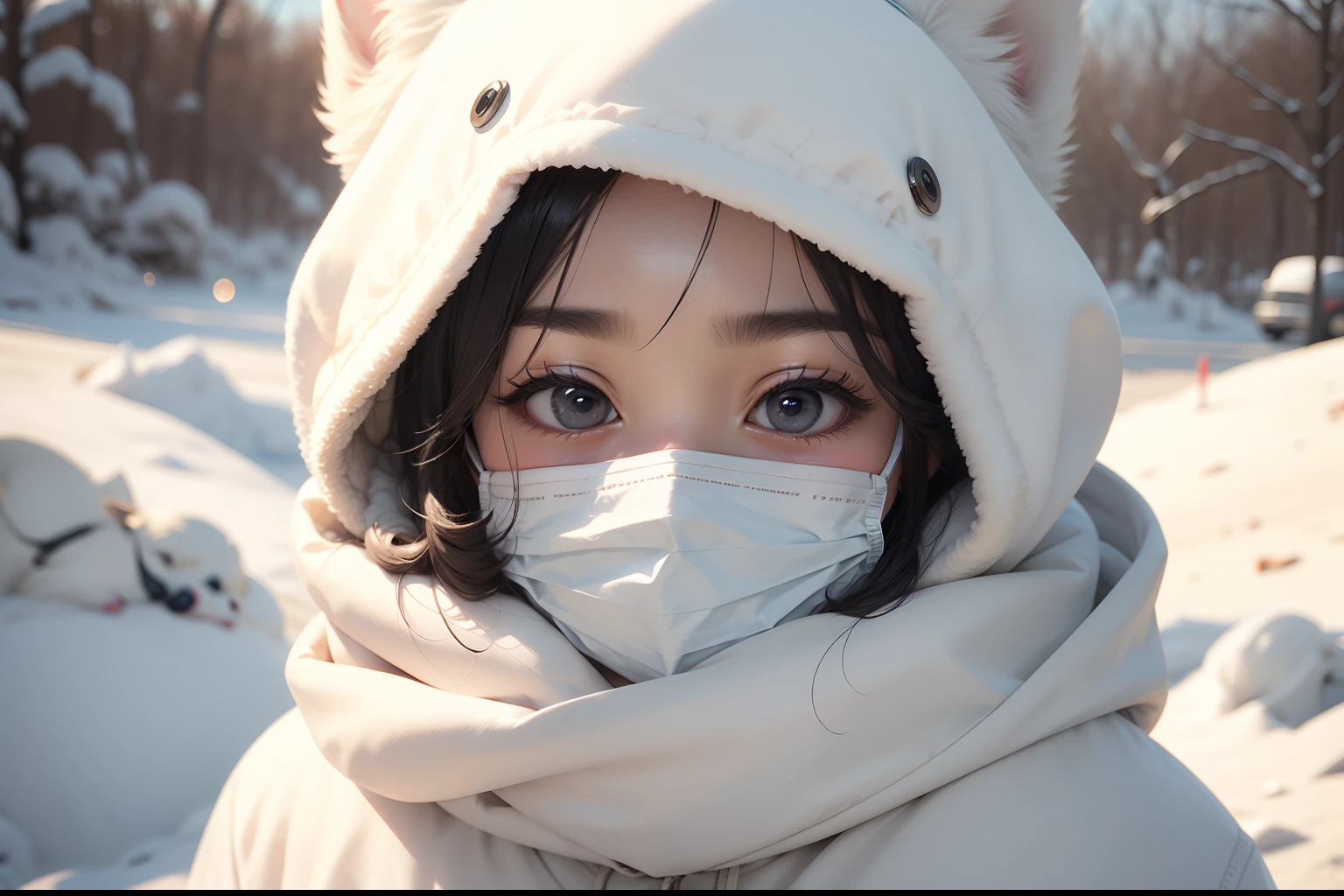 White Cloth Mask、a cold、a Dog