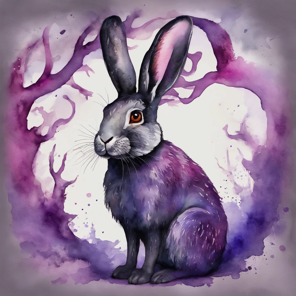 Rabbit with black and purple fur and magenta antlers, glowing eyes, night sky full of Eldritch horror and tentacles, best quality, masterpiece