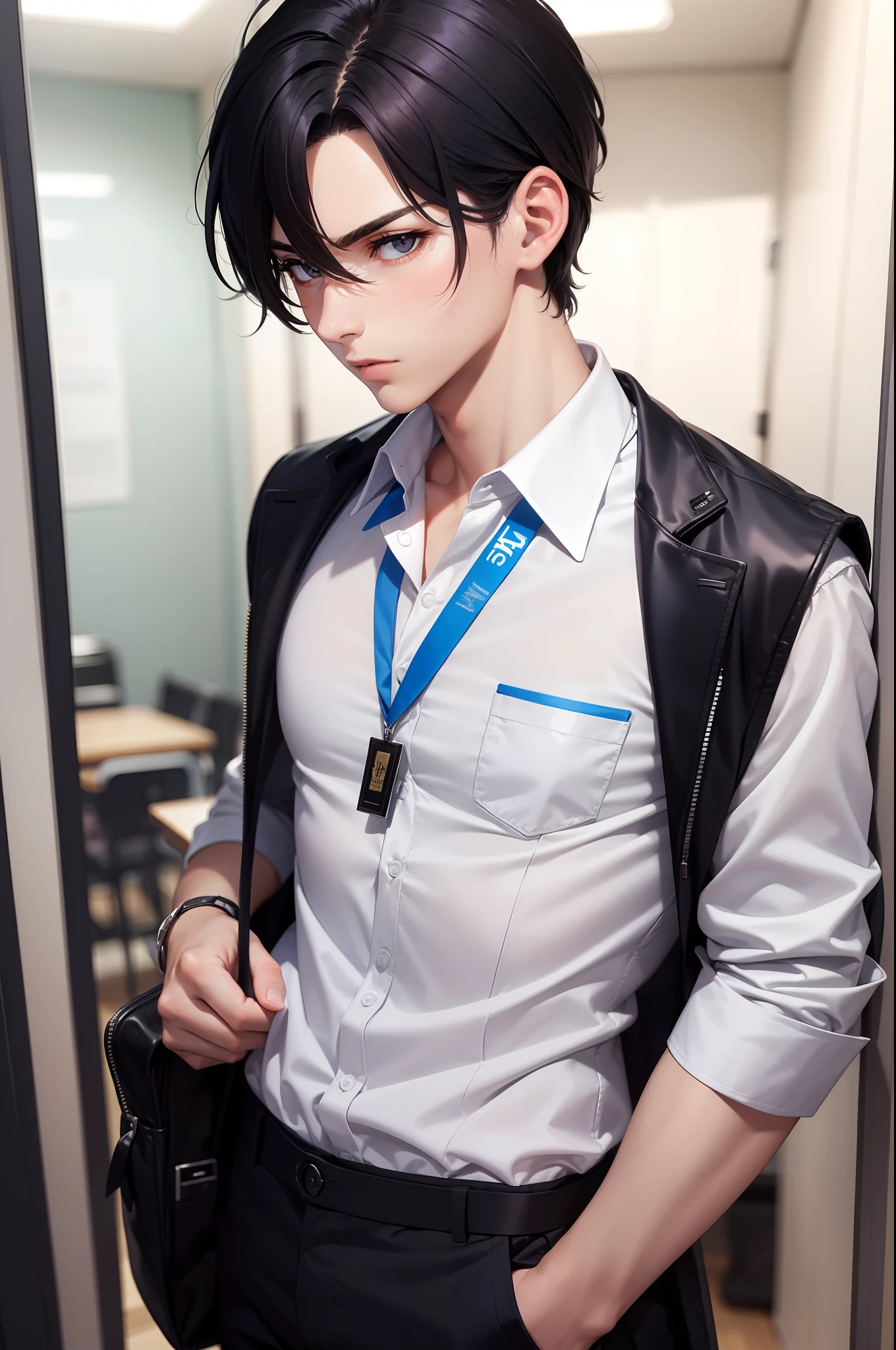 (1boy,masculino), escola, Uniforme escolar masculino,estilo agressivo