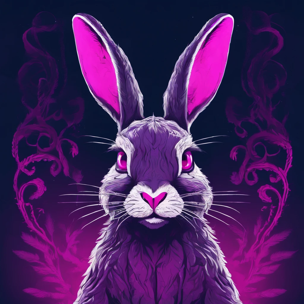 Rabbit with black and purple fur and magenta antlers, glowing eyes, night sky full of Eldritch horror and tentacles, best quality, masterpiece