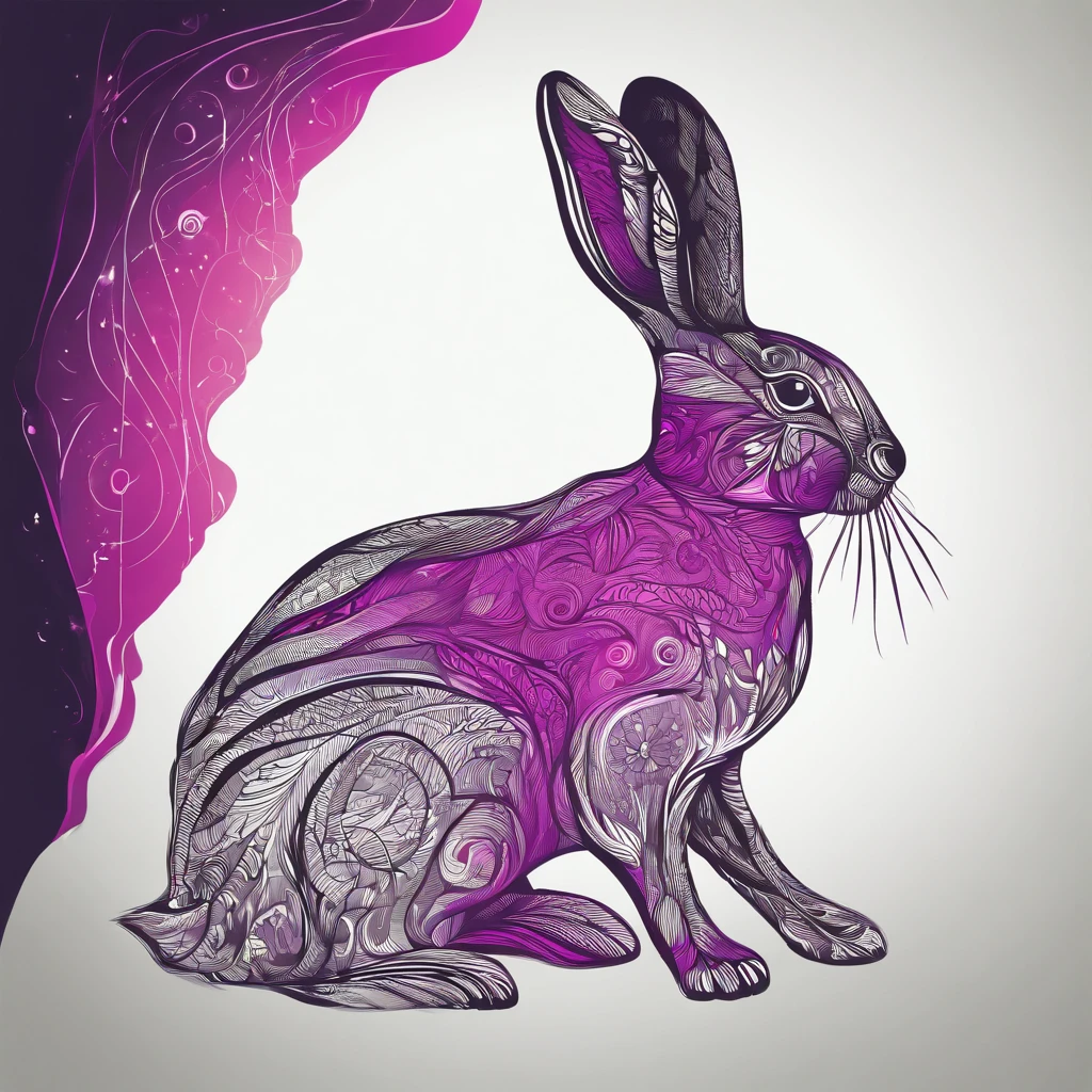 Rabbit with black and purple fur and magenta antlers, glowing eyes, night sky full of Eldritch horror and tentacles, best quality, masterpiece