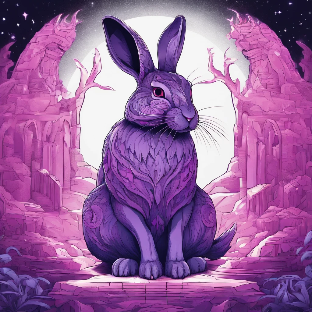 Rabbit with black and purple fur and magenta antlers, glowing eyes, night sky full of Eldritch horror and tentacles, best quality, masterpiece