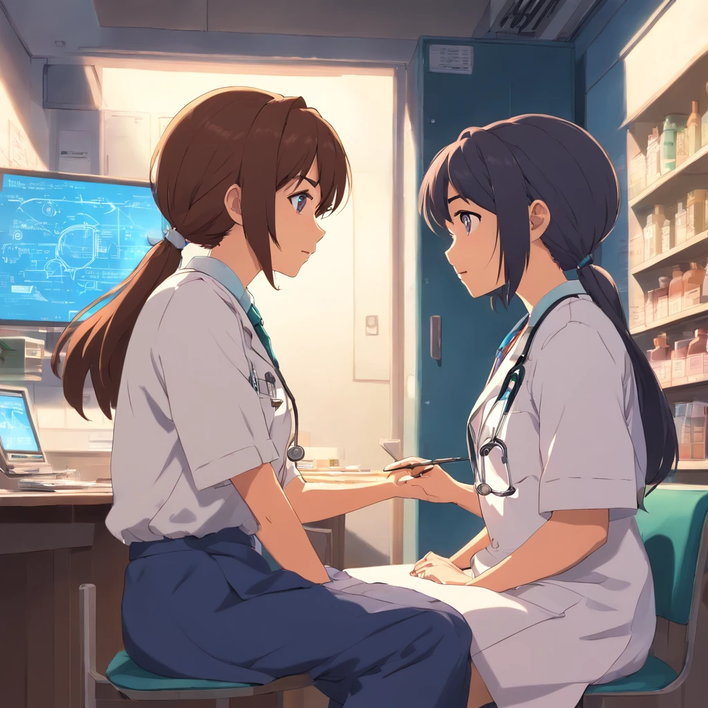 The female doctor says talking to the girl in a cosultorio