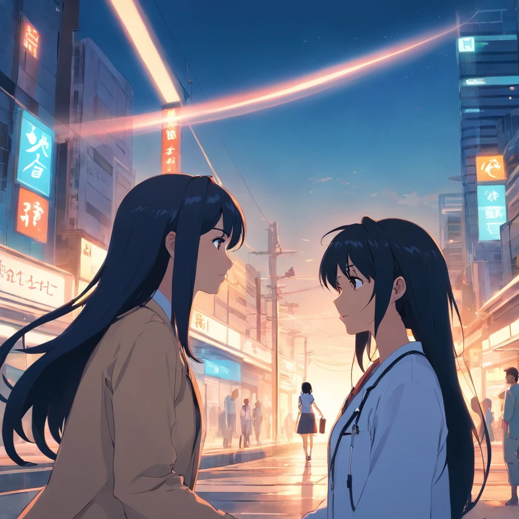 The female doctor with long black hair talking to the girl in a cougar