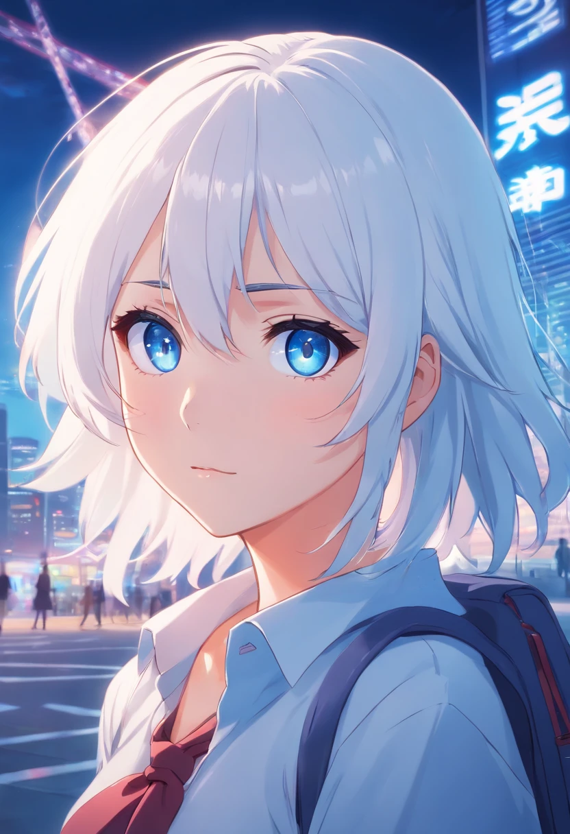white hair anime girl with blue eyes yandere