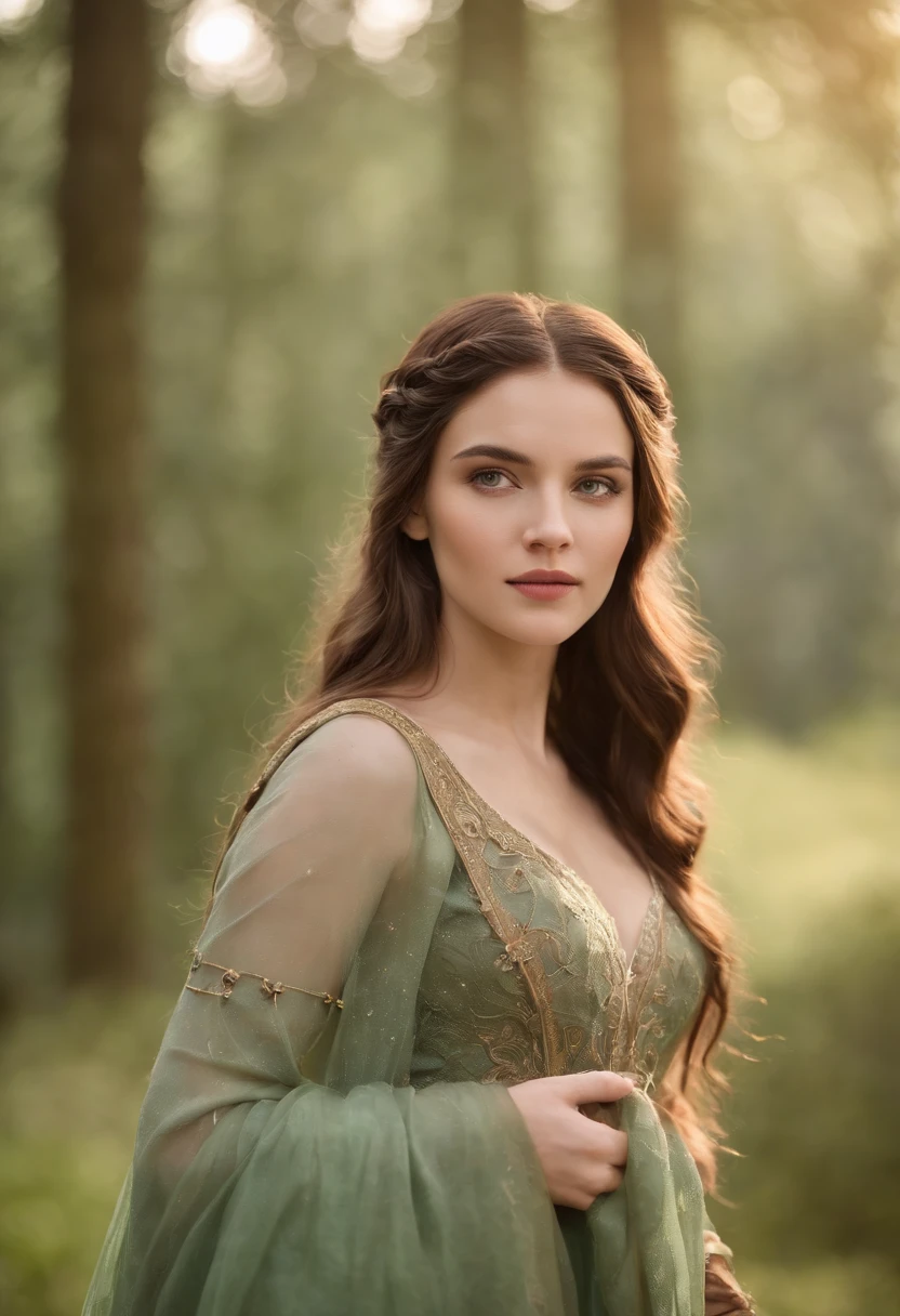 mulher em torno de 19 anos, cabelos brancos naturais, olhos verdes distintos, vestindo kohl, esbelta e graciosa, Beautiful, luz de velas em um ambiente medieval, Ultra sharp focus, tiro realista, roupas femininas medievais, Tetrahedral colors