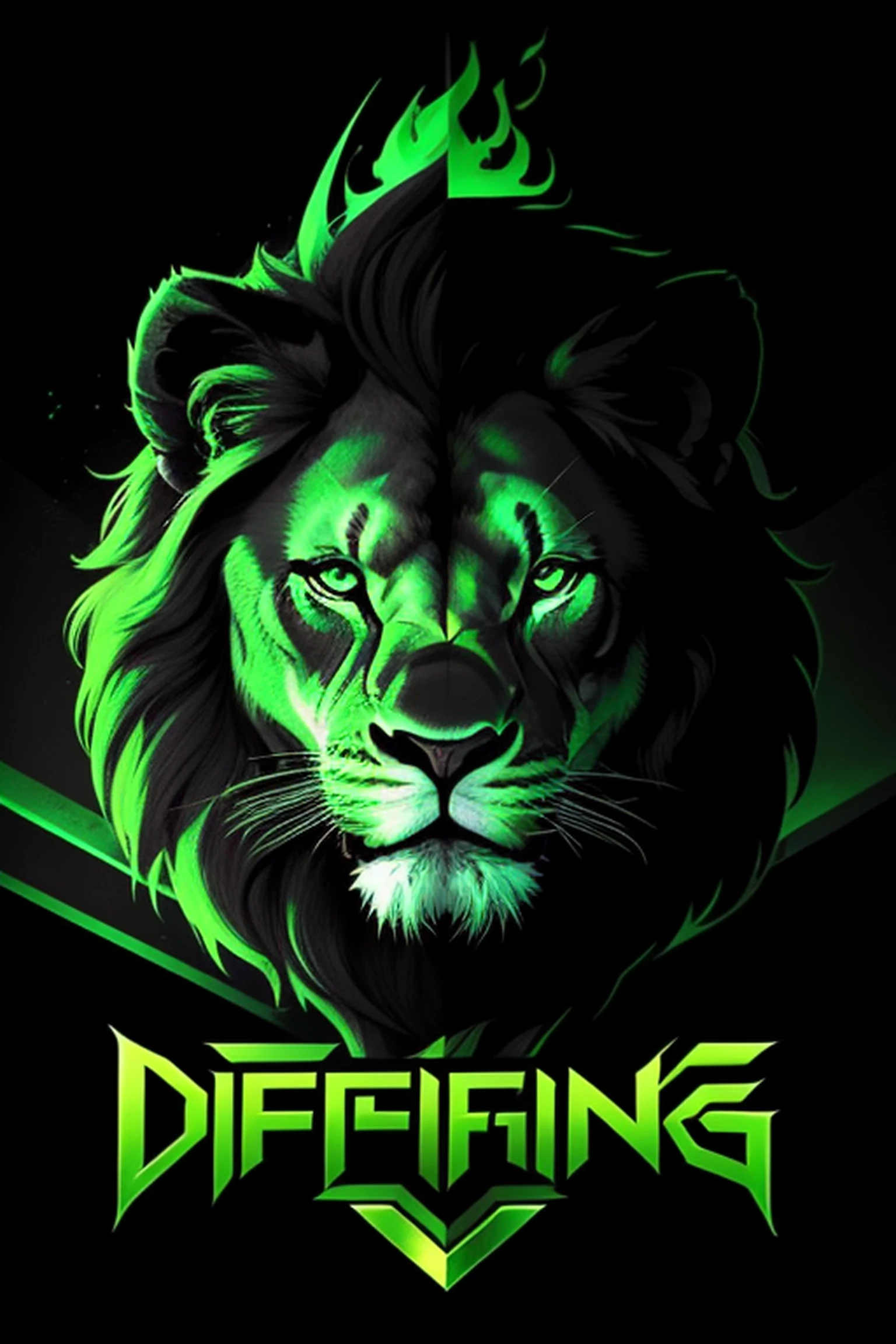 Logo, Giftig, lion, Text "DeGiftig", Black-green, GreenFlames