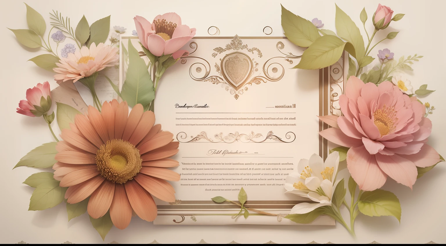layout ux/UI papel background de papel envelhecido reciclado detalhes de flores vintage, Beautiful and elegant and balanced composition