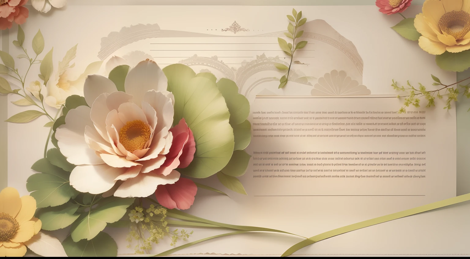 layout ux/UI papel background de papel envelhecido reciclado detalhes de flores vintage, Beautiful and elegant and balanced composition