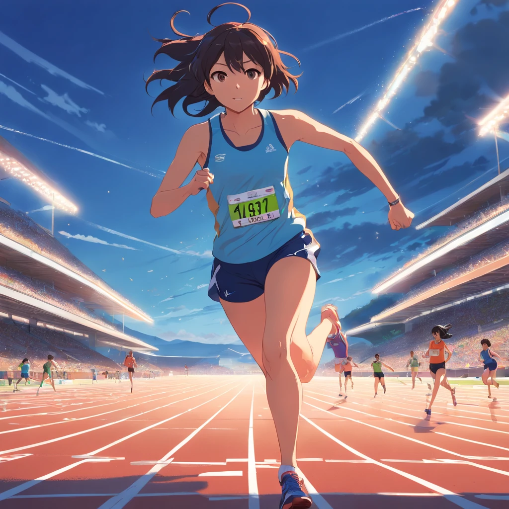 em uma pista de atletismo observando os atletas treinando