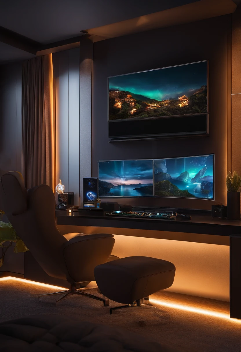 quarto gamer escuro com leds