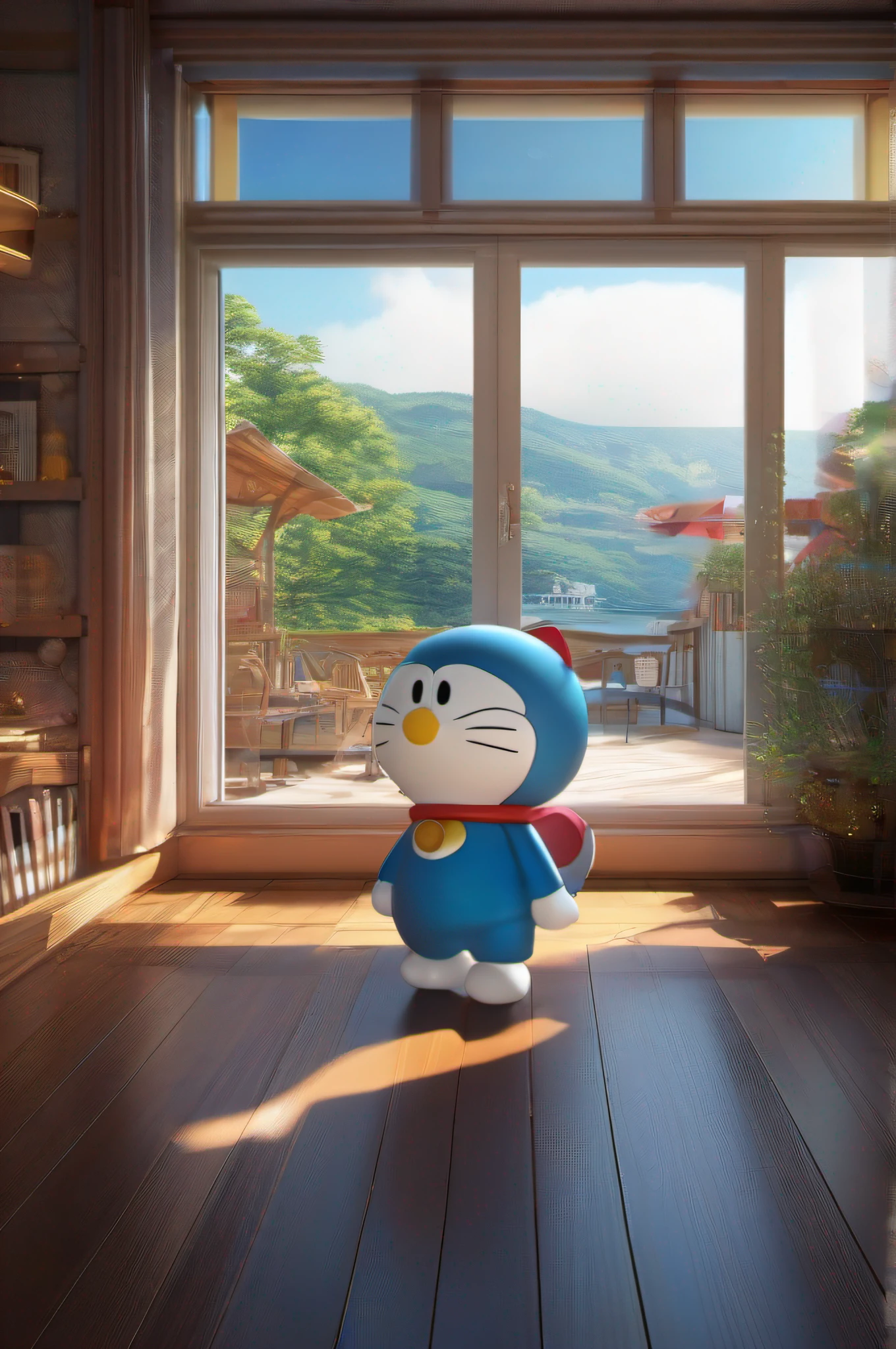 3D Anime、DORAEMON、Perfect Ray Tracing、Dramatic Writing、concept-art、Highly detailed background,Realistic,ultra-detailliert,super detailed skin,light glow,Film grain,Expro II,Lens Flare,Sharpen,cinematic shadow