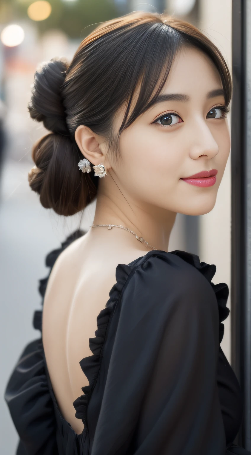 (((32K,very high res, high detailing, highly accurate, masutepiece、girl1,Full body image))),Raw photo & realistic atmosphere,beautiful dark blue eyes,Detailed mouth,Glossy lips,Detailed eyebrows,Eyes drawn in detail with soft white skin that shines with every detail、Very beautiful eyes with azure eyes,Detailed lips、Very beautiful face,Very well-formed face、Lifelike face,shiny beautiful lips,Beautiful eyebrows,Infinite reality,Best design,(Insanely cute Japan 17-year-old high school girl,,Beautiful thighs,Ideal legs,Beautifully shaped breasts,Very cute beautiful girl,Little Girl:1.4),Best Natural Makeup,Japanese ido,Korean Idols,Young sensual idol,Moist eyes,Beautiful eyes that sparkle,Beautiful butt,beauty legs,,camel's foot,:1.2),超A high resolution、The face of a masterpiece with high detail,Natural and realistic face,Back lighting,Pure eyes are too cute,(((Photorealism from bottom to top))),,Reality Live Action,(Earrings that look fashionable,,a necklace,A bracelet,gyuru,Glossy nail art:1.4),(((Bunch your hair up in anticipation of it,Gothic lolita,Lolita Fashion,Sexy Lolita,Back open,Looks Back))),On the streets of Harajuku,Gentle smile