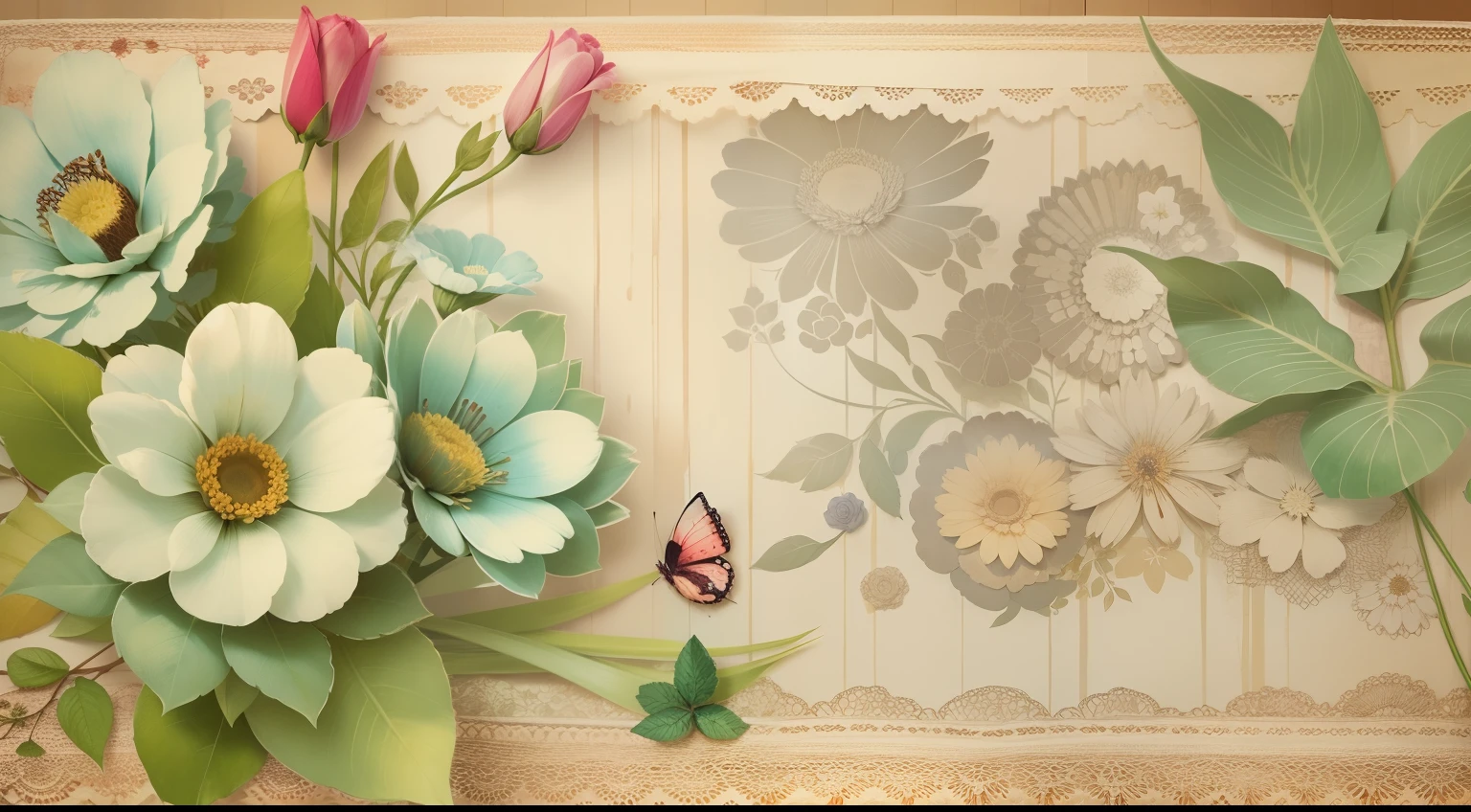 background de papel envelhecido reciclado detalhes de PINTURAS E DESENHOS DE flores vintage, Beautiful and elegant and balanced composition