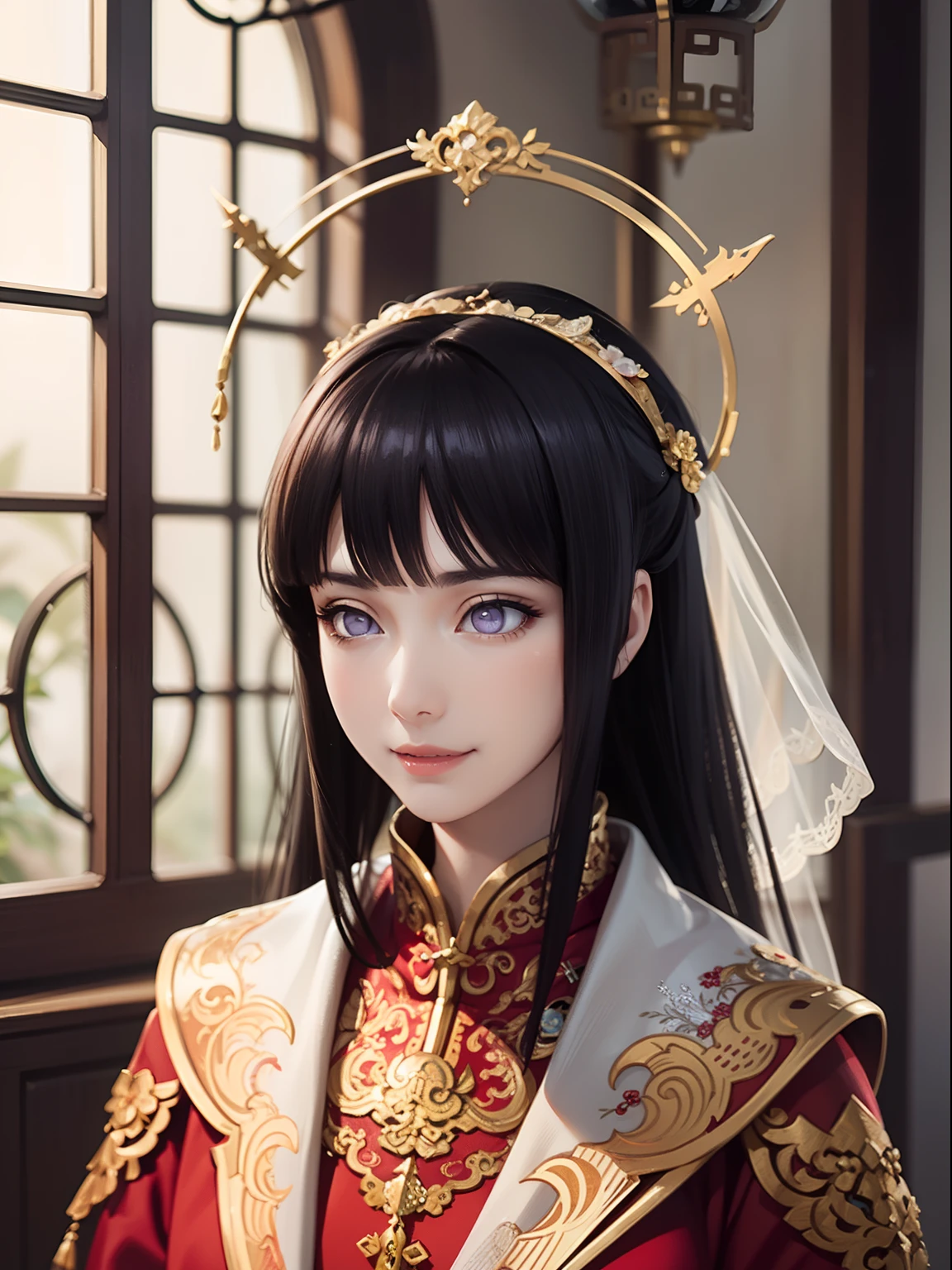 ( 8K, dynamic action, pale washed out style, Dreamy nostalgia, soft focus, dark halo, light leaks, Medium photography, Coarse grain photos, tmasterpiece, top-quality, 8K, realisticlying, Very dense CG, shiny skins,)(A couple:1.8),Wedding scene,half-body portrait,Weddings,ornate garment,Chinese elements,macro photography,Red-gold matching scene,Grand, gorgeous,The happy expression of the character,insanely detailed and intricate, hypermaximalist, elegant, ornate, hyper realistic, super detailed,Blunt Bangs, purple eyes, dark blue hair