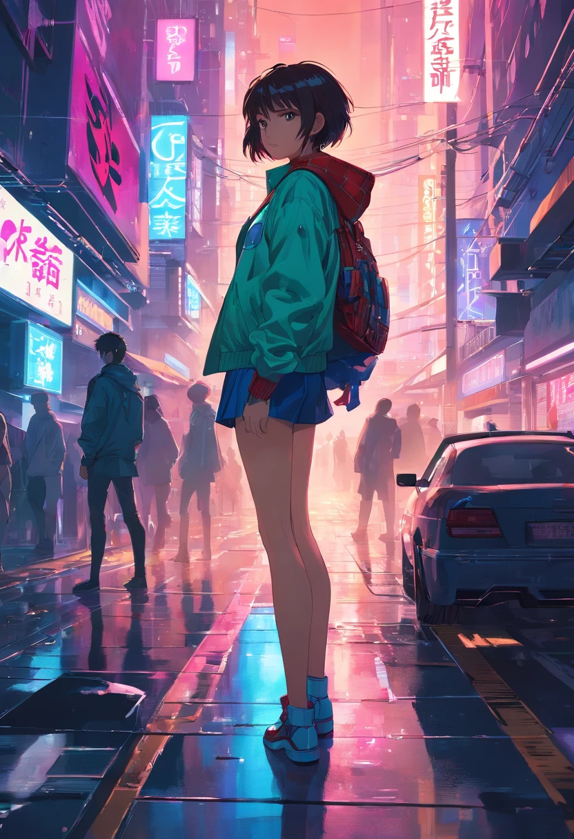 (super detailed and high quality, 4K, futuristic,cyberpunk),(Spider-Man),cyberpunk elements, dark and gritty atmosphere, neon lights, technologically advanced city, superhero in a dystopian world,