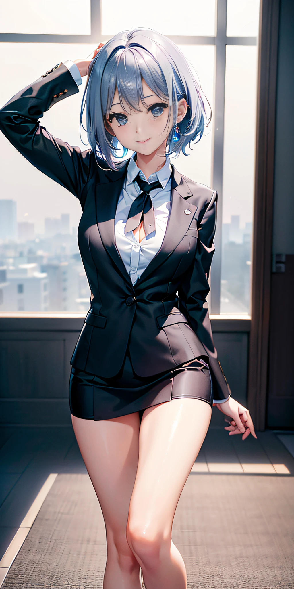 Vista aleatoria, plano de cuerpo entero, anime, estilo anime de mujer realista, (Blue-eyed Hungarian), 18 years old girl, ((blazer gris, cinta, minifalda plegada color azul marino, calcetines)), aula de Universitaria, hermoso detalle en los ojos, (eye size: 3/4) luz en la cara, ((foto de cuerpo completo: 1.2)), luz especialmente fuerte, (ojos superiores, sonrisa sonriente: 1.2), piel brillante, (((color de cabello aleatorio))), (muslos gruesos), ulzzang-6500-v1.1: 0.2, bashful, (Flash: 1.2), NSFW , (hinchado), ((postura seductora: 1.2, atractivo: 1.2)), (inactivo), (sentada en un escritorio: 1.2)), ((good anatomy: 1.2)), aula brillante y refrescante, Cute and symmetrical face, Natural side lighting, 8k, Fotos RAW, calidad superior, obras maestras, High Definition RAW color photos professional close-up photos, (realista, fotorrealismo: 1.37), (highest qualityr), (alto contraste luz sombras), (mejores ilustraciones), (erotic, sexy, ultra-high-resolution, 8K HD Unified CG Wallpapers, Physical representation, movie lighting), Canon EOS R50 camera with 50mm lens