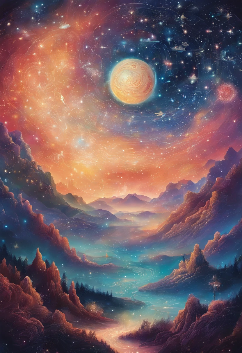 An image of a starry sky, with the constellations of the zodiac highlighted.