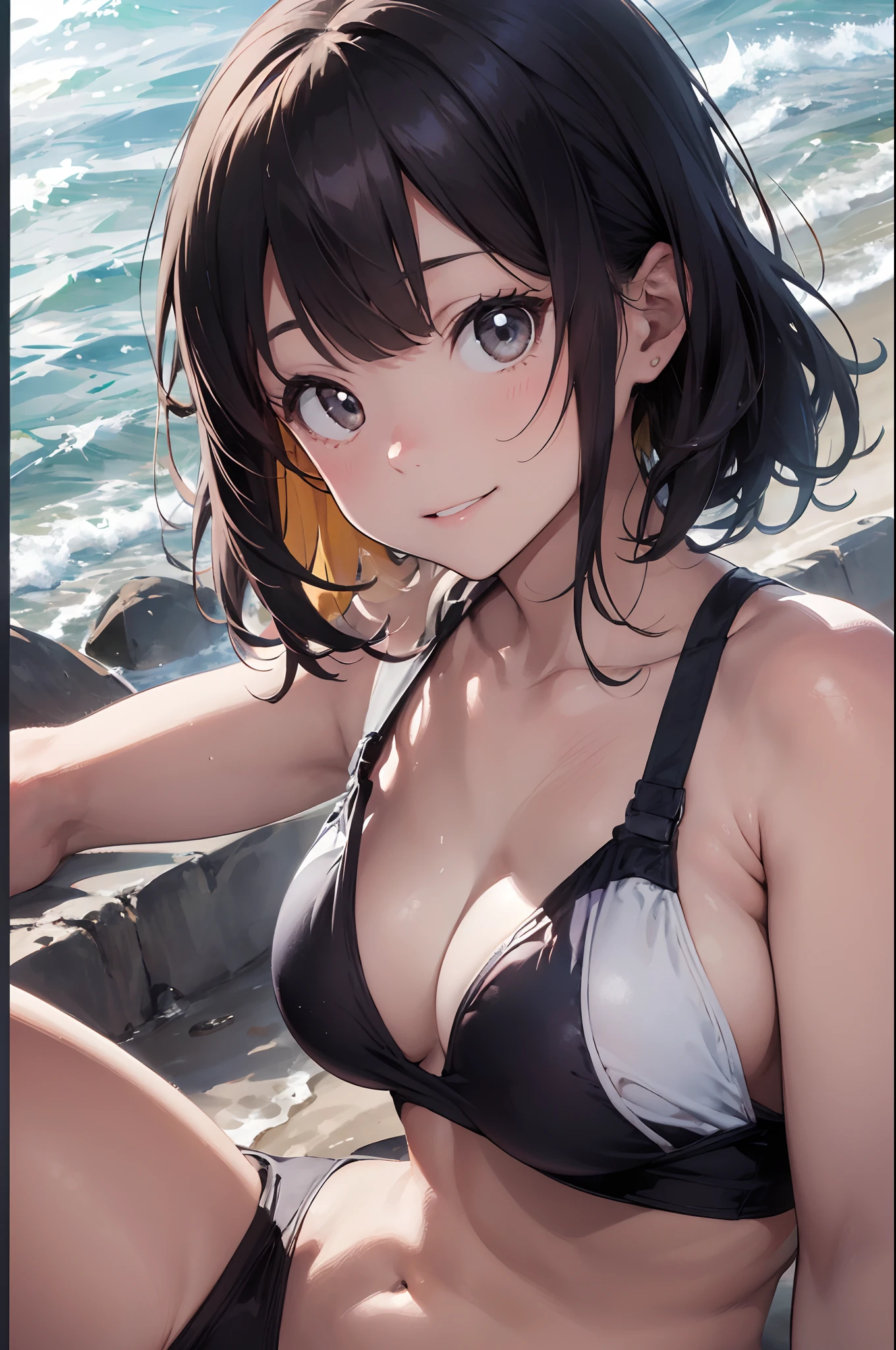 High resolution,
One beautiful young woman,
(soft saturation: 1.3), (fair skin: 1.2),
(ultra-detailed background, detailed background), bokeh,
Portrait of smiling girl breaking. When viewed from the front, the composition is symmetrical.
Look straight at you with serious eyes and break
yellow swimsuit, yellow bikini, middle breast,
outdoor, sea surface, sky, sunshine, summer beach, sand,
strong light, front light,
(ager: 1.3), (Cowboy Shot: 1.2), Break
angle from the front,
Look at the viewer,
Dynamic Pose,
Sitting on the beach
Wakame, wakame, wakame, wakame, wakame, wakame, wakame,
