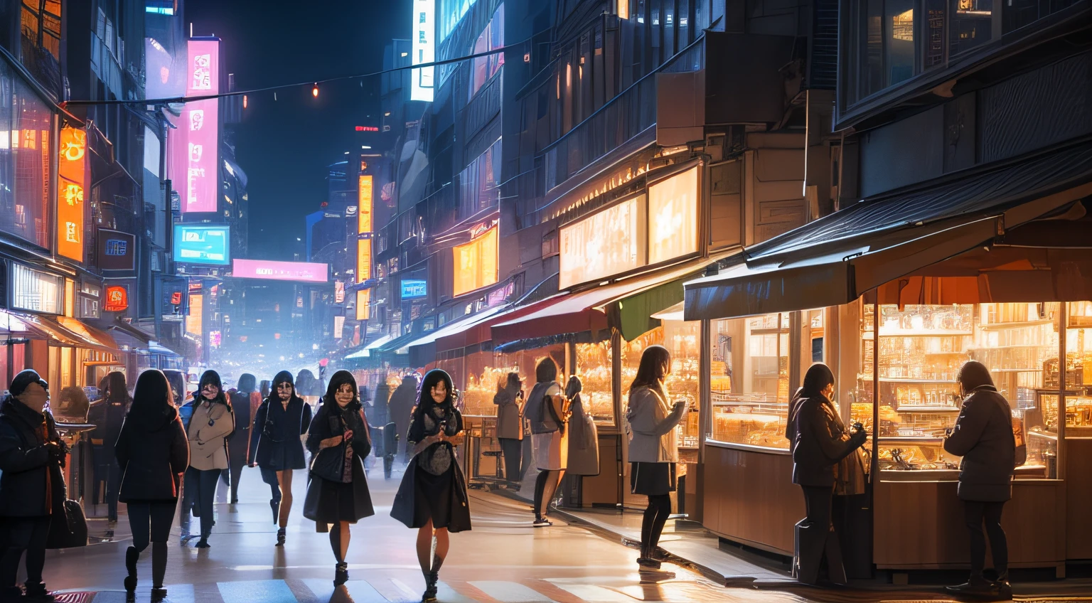 A bustling cityscape pulses with vibrant energy under the neon-lit night sky. Skyscrapers tower overhead, their glass facades reflecting the city's kaleidoscope of lights. The streets are alive with a diverse crowd, each person adding their unique dash of style to the urban tapestry. Sleek, modern vehicles glide smoothly along the bustling avenues. Sidewalk cafes exude a cosmopolitan charm, offering aromatic brews and delectable bites. The rhythmic beat of street musicians adds a soulful soundtrack to the urban adventure. In this metropolis, dreams are pursued, and possibilities are endless.