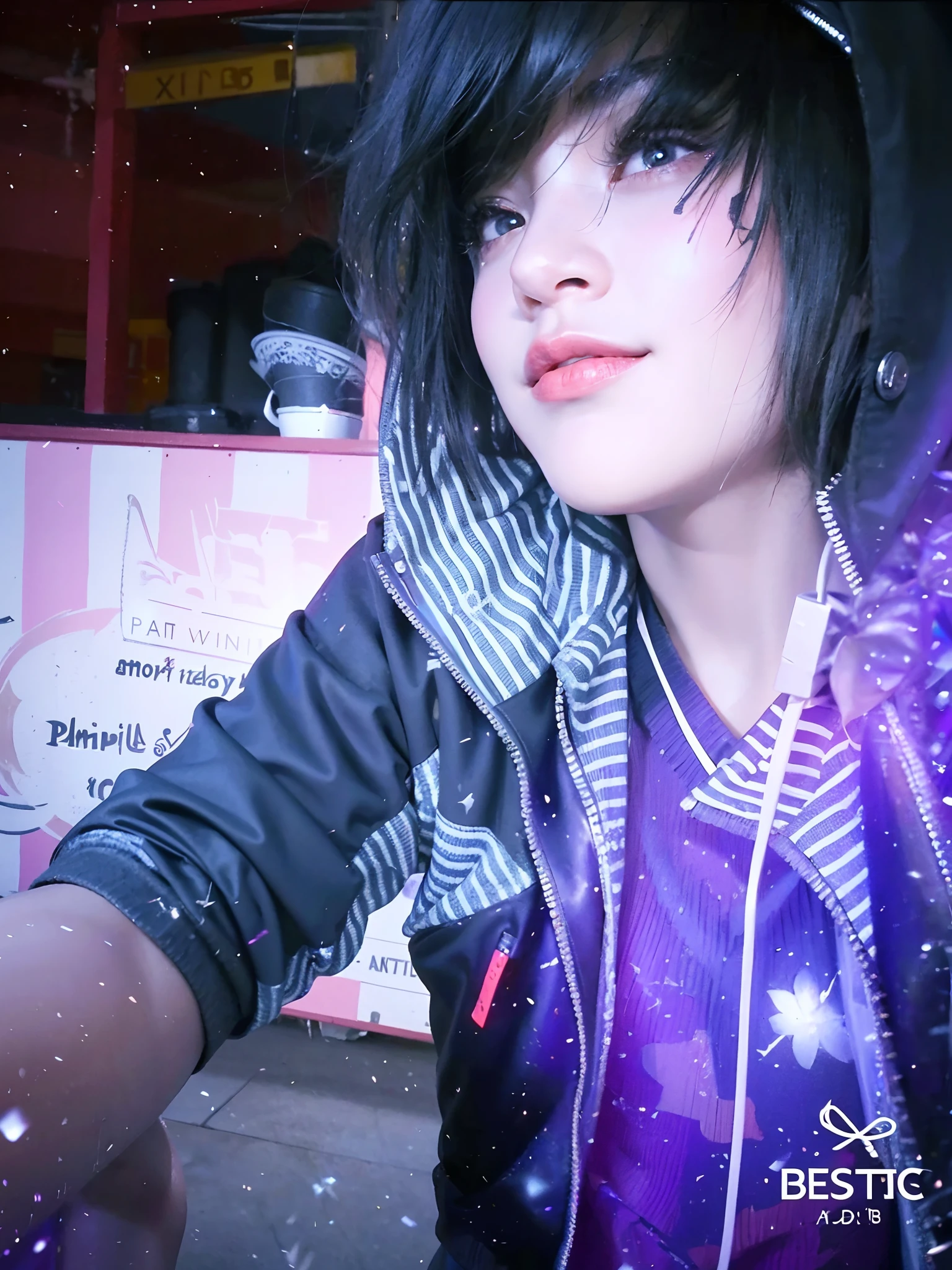 ((Best Quality, 8K, Masterpiece: 1.3)), (crow: 1.3), Focus: 1.2, Perfect Body Beauty: 1.4, (Layered Haircut: 1.2)), (Dark Street: 1.3), Highly Detailed Face and Skin Texture, Full Body, Delicate Eyes, Double Eyelids, Whitened Skin, Long Hair, (Round Face: 1.5), (Loose Crop Top, Shorts: 1.6), RAW picture, ultra realistic, unreal engine 5, face tattoo making